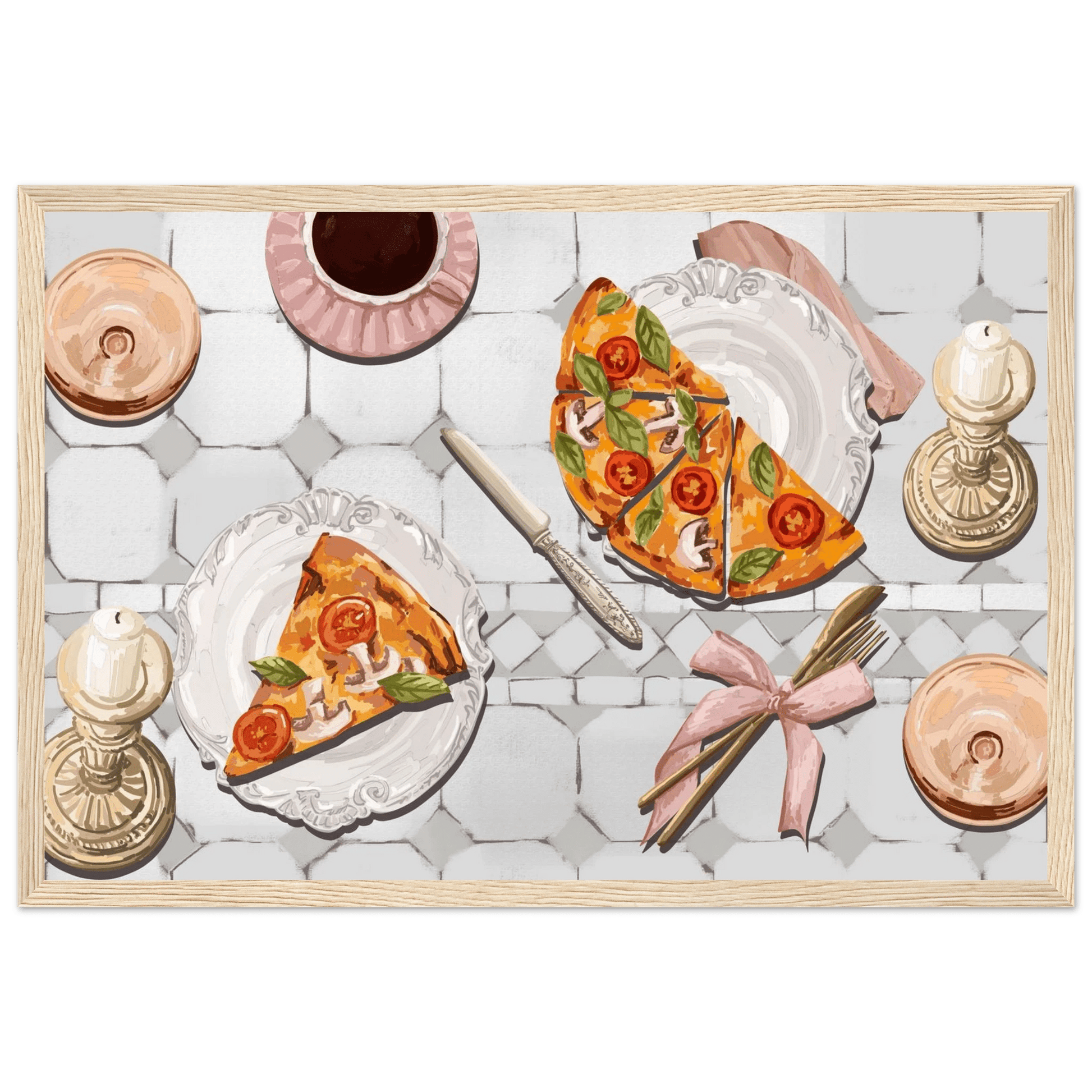 Pizza & Tea Kitchen Poster | Horizontal Food Wall Art | Italian Dining Room Print - Evergreen Posters