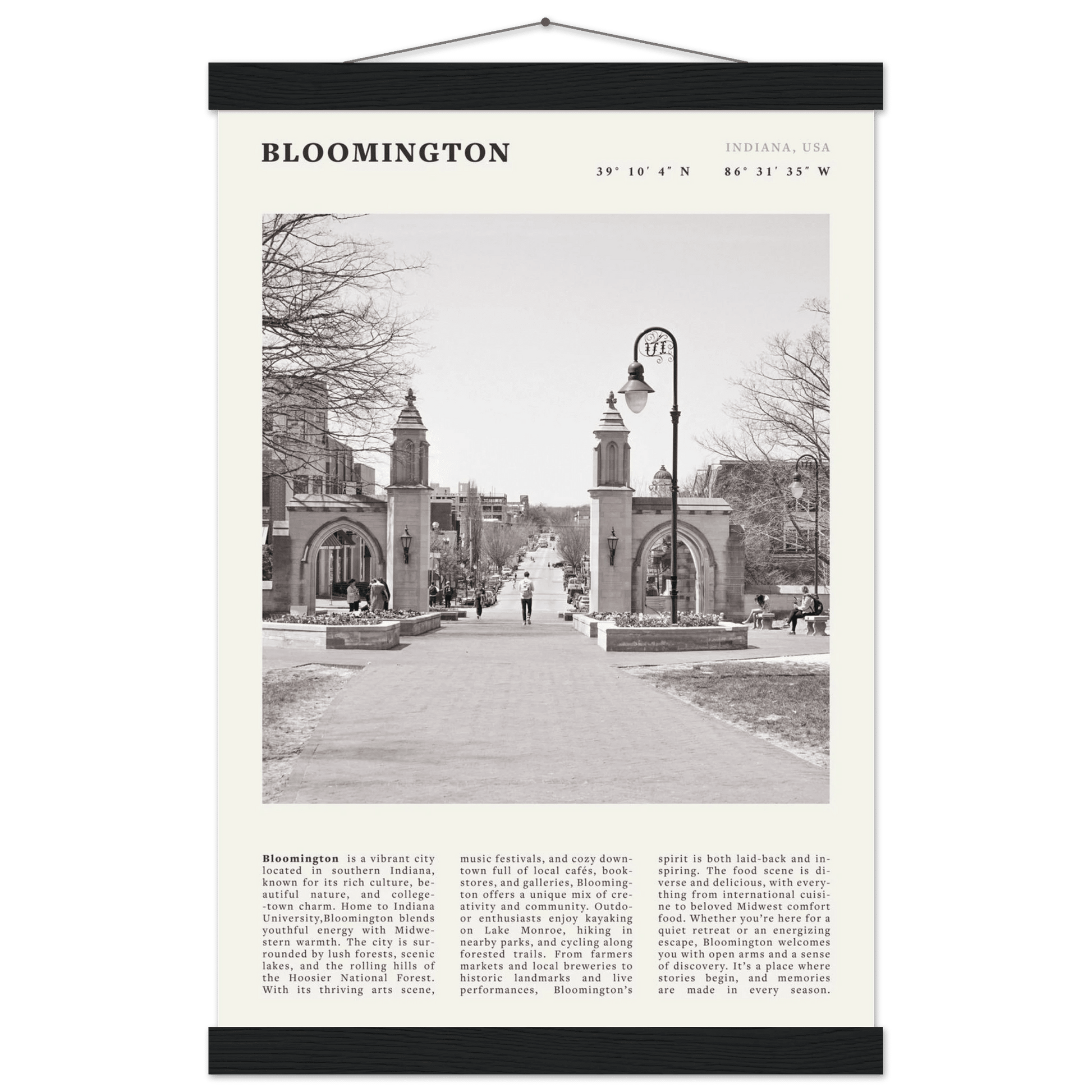 Bloomington Indiana Black and White Vintage Poster - Evergreen Posters