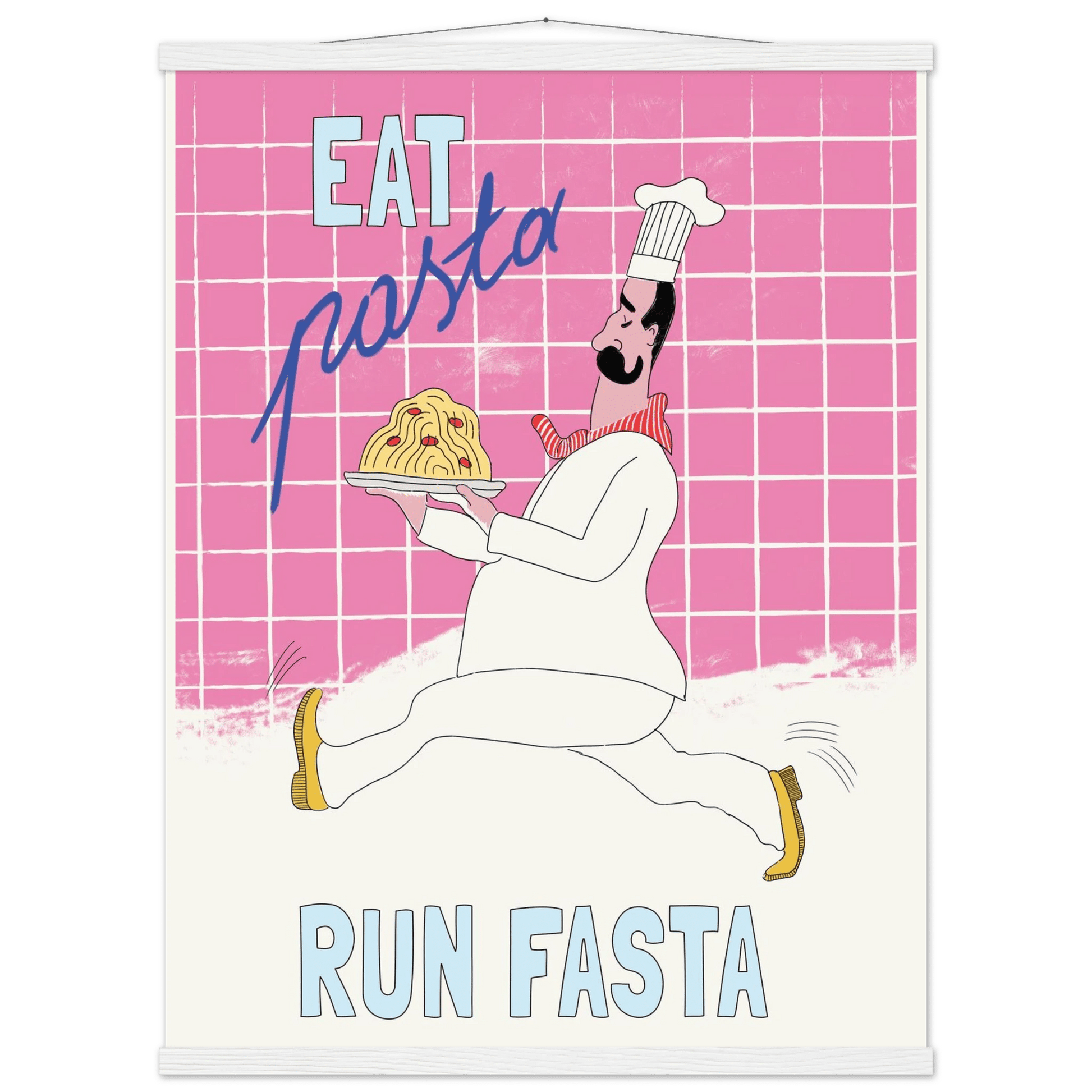Eat Pasta Run Fasta Poster – Playful Kitchen Wall Art Print (Pink Edition) - Evergreen Posters
