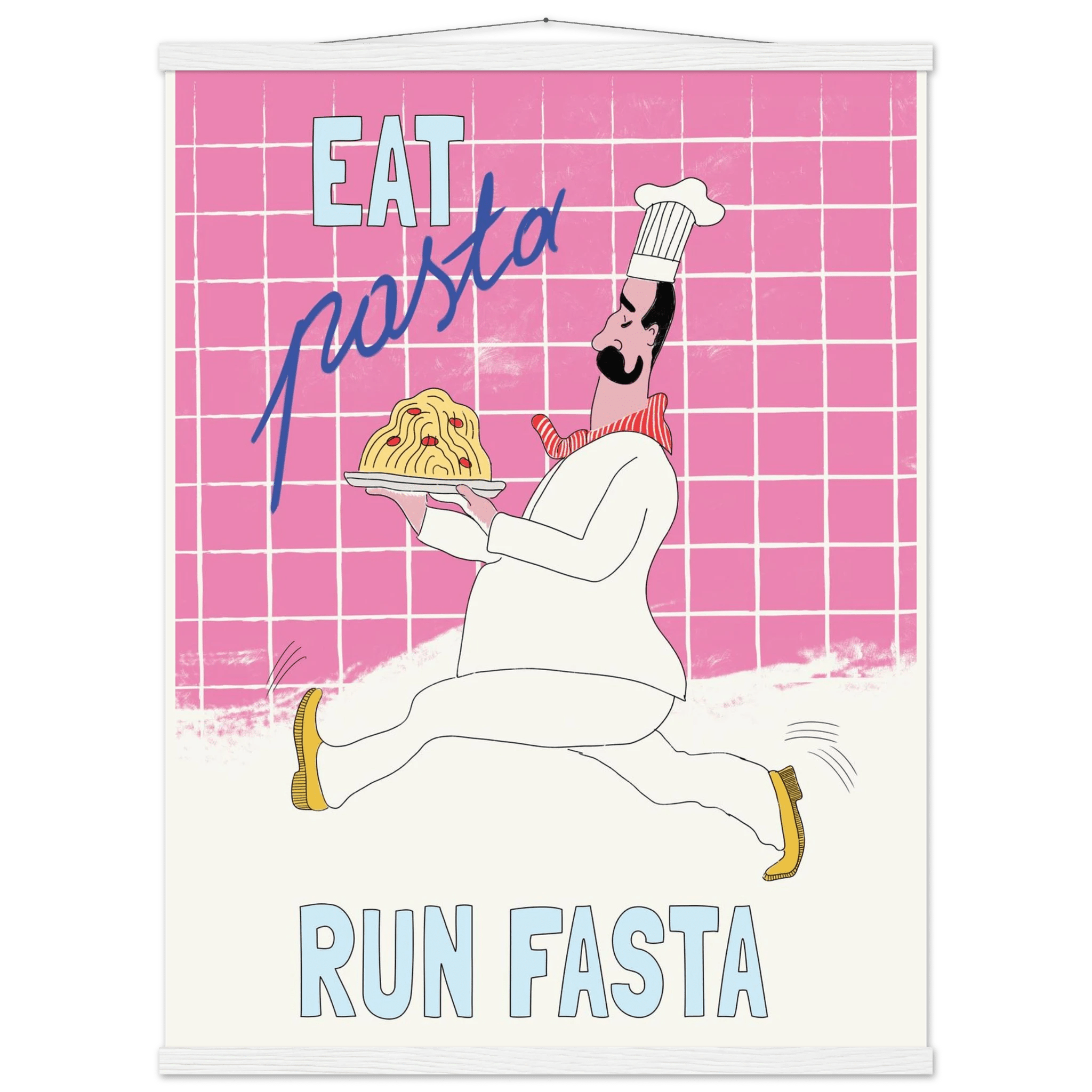 Eat Pasta Run Fasta Poster – Playful Kitchen Wall Art Print (Pink Edition) - Evergreen Posters