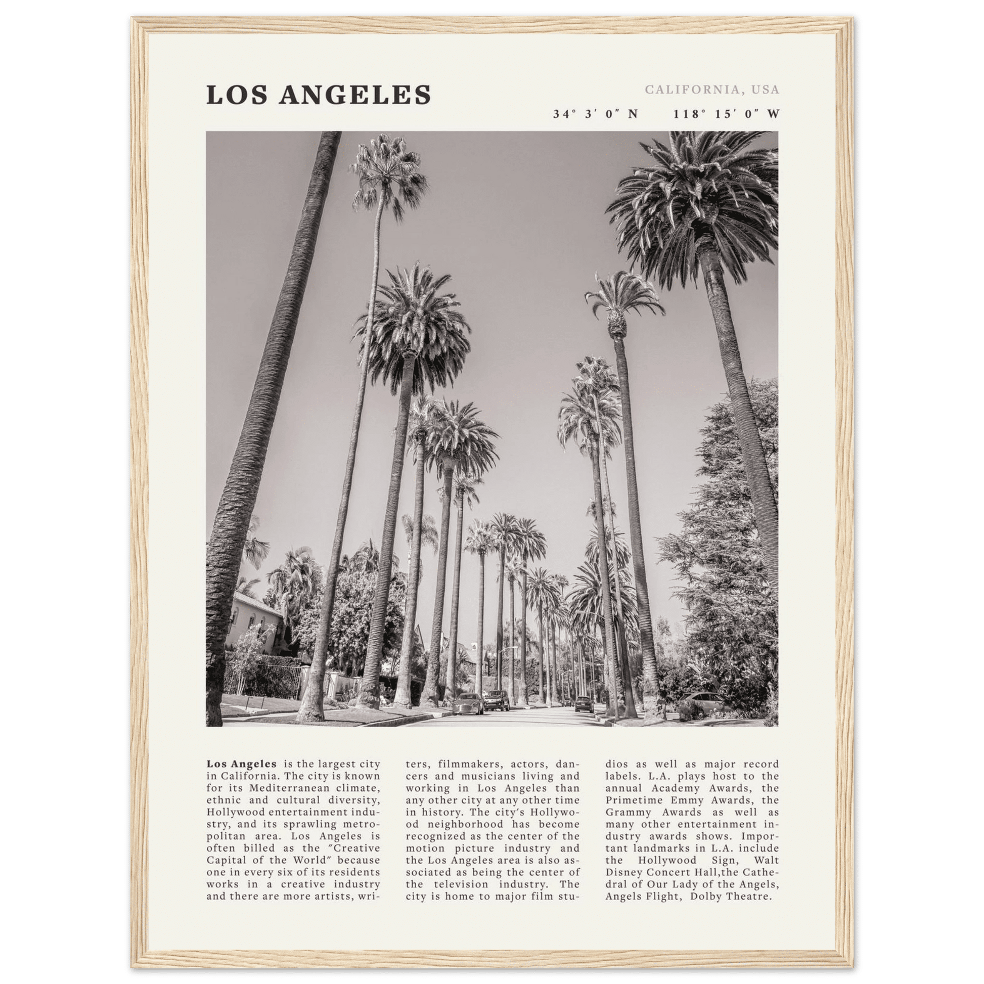 Los Angeles Poster | Black & White Palm Trees Wall Art | California Travel Print - Evergreen Posters