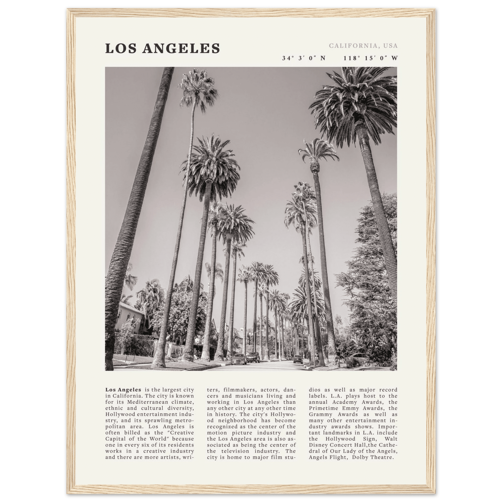 Los Angeles Poster | Black & White Palm Trees Wall Art | California Travel Print - Evergreen Posters