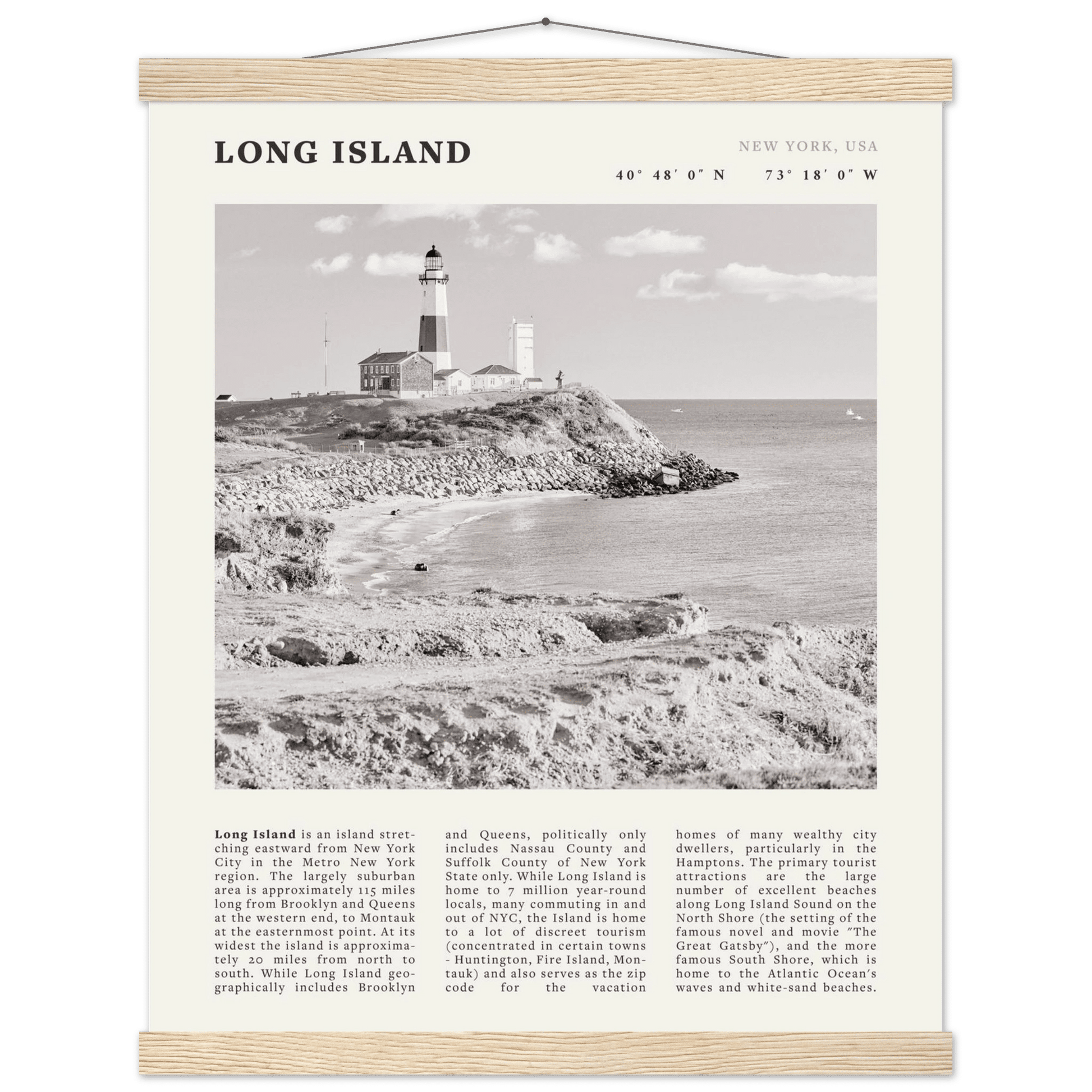 Long Island Poster | Black & White Montauk Lighthouse Wall Art | New York Print - Evergreen Posters