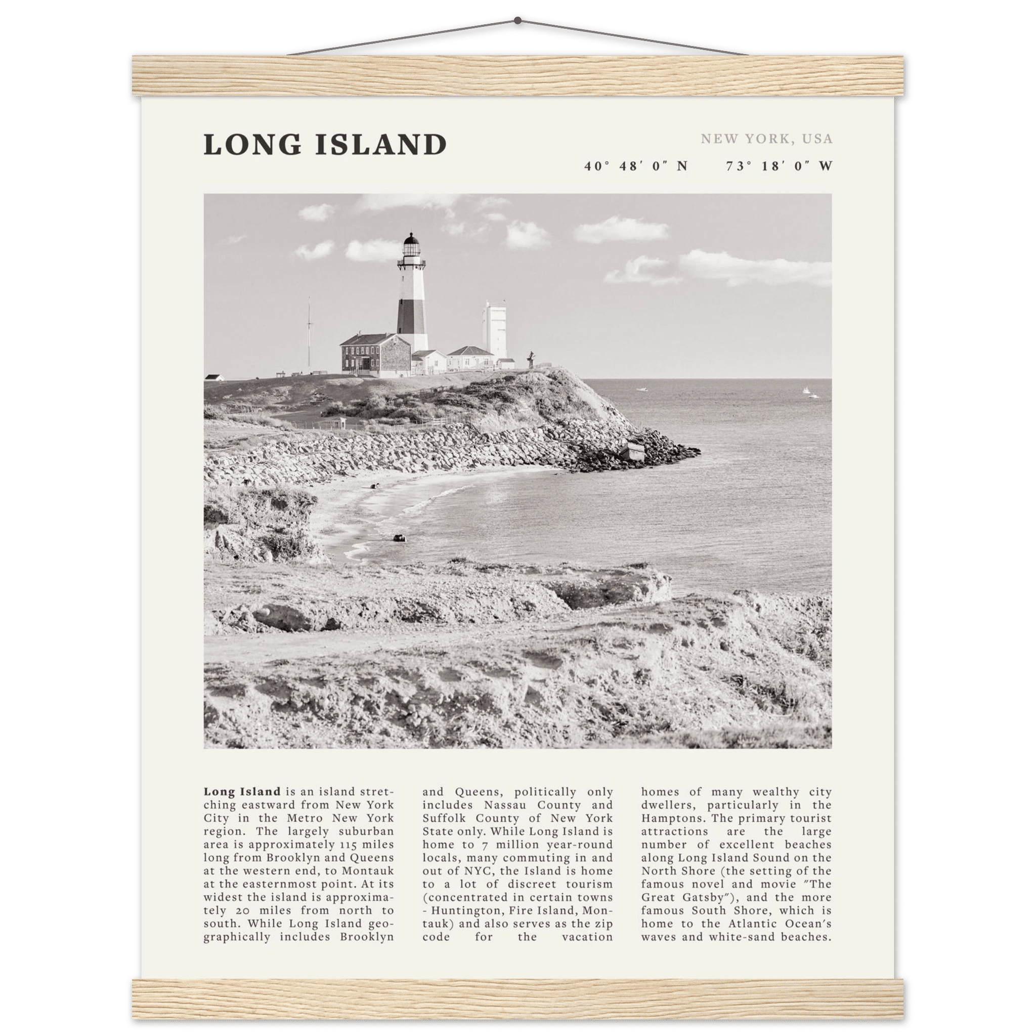 Long Island Poster | Black & White Montauk Lighthouse Wall Art | New York Print - Evergreen Posters
