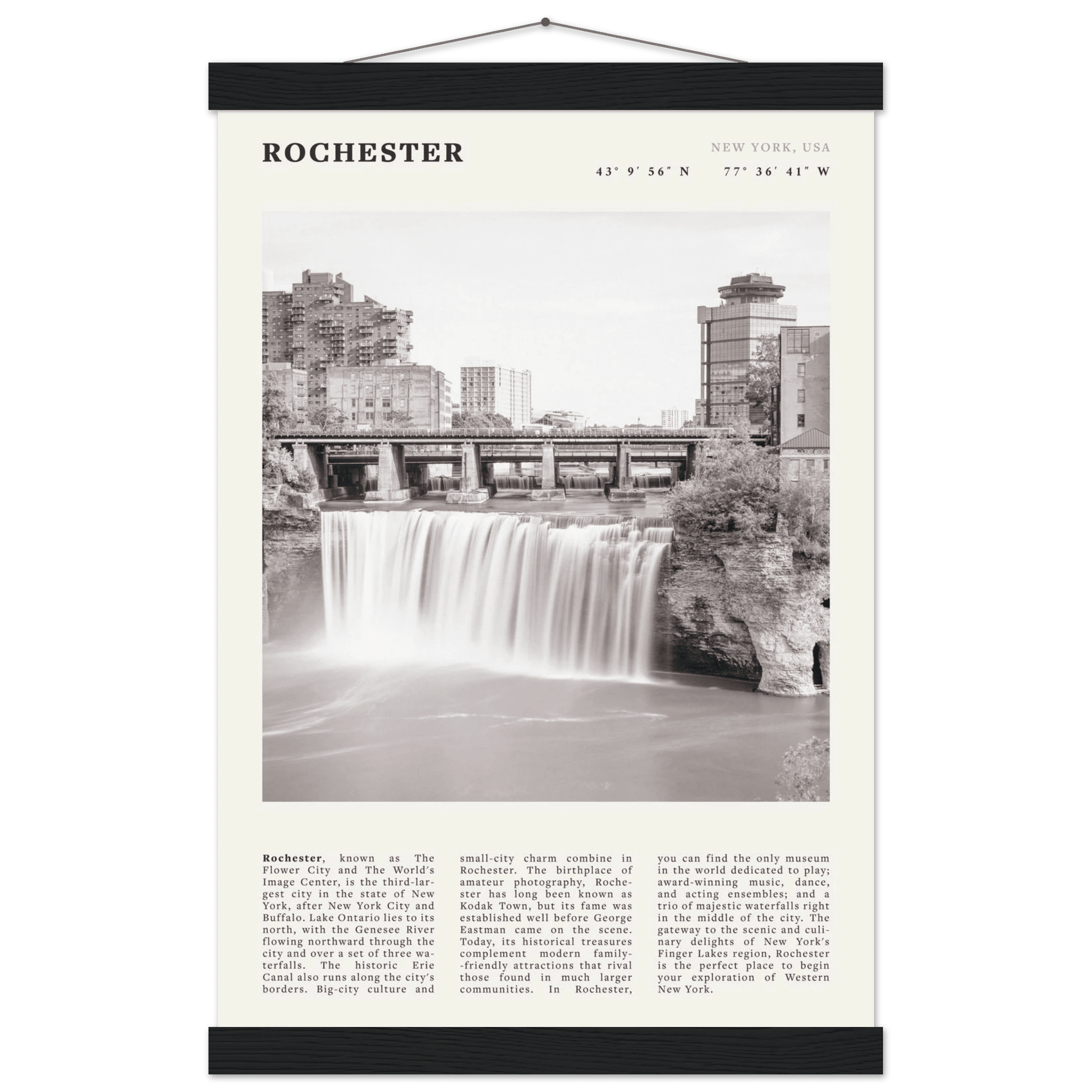 Rochester Poster | Black & White High Falls Wall Art | New York Travel Print - Evergreen Posters