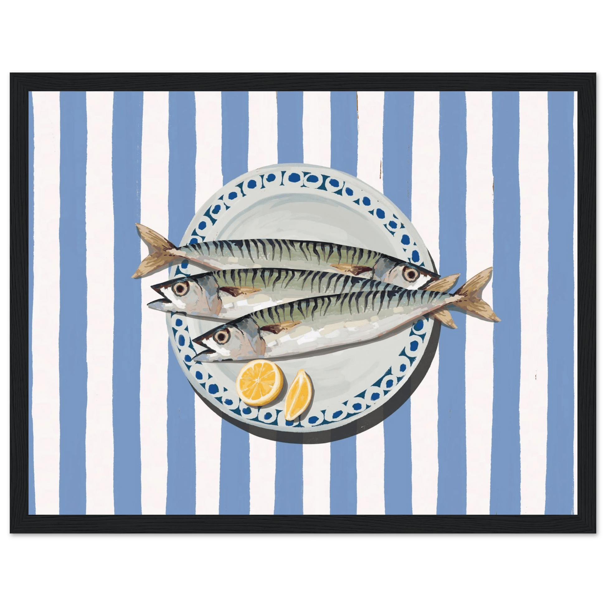 Sardines Print | Blue Stripe Fish Kitchen Wall Art | Coastal Food Poster - Evergreen Posters