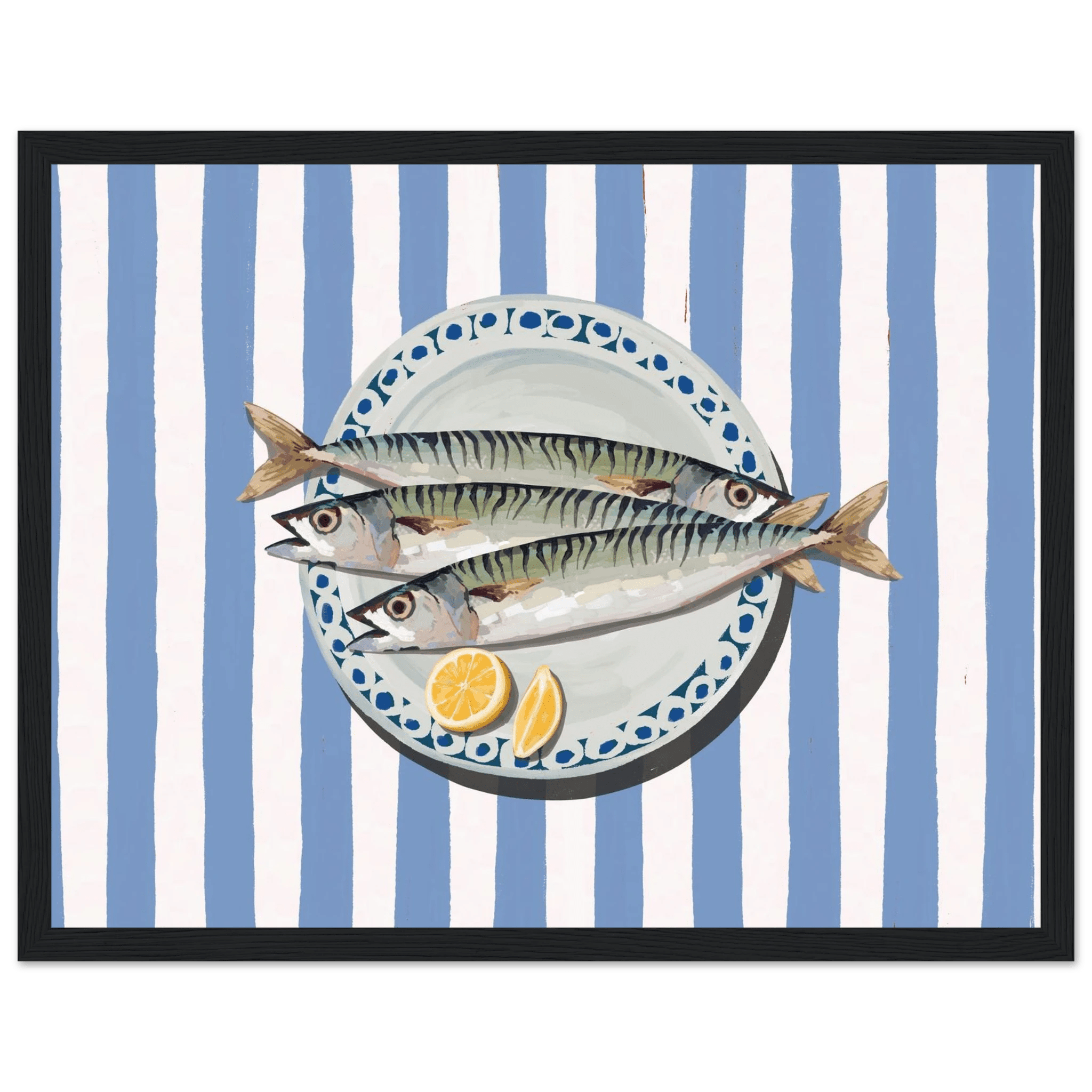 Sardines Print | Blue Stripe Fish Kitchen Wall Art | Coastal Food Poster - Evergreen Posters