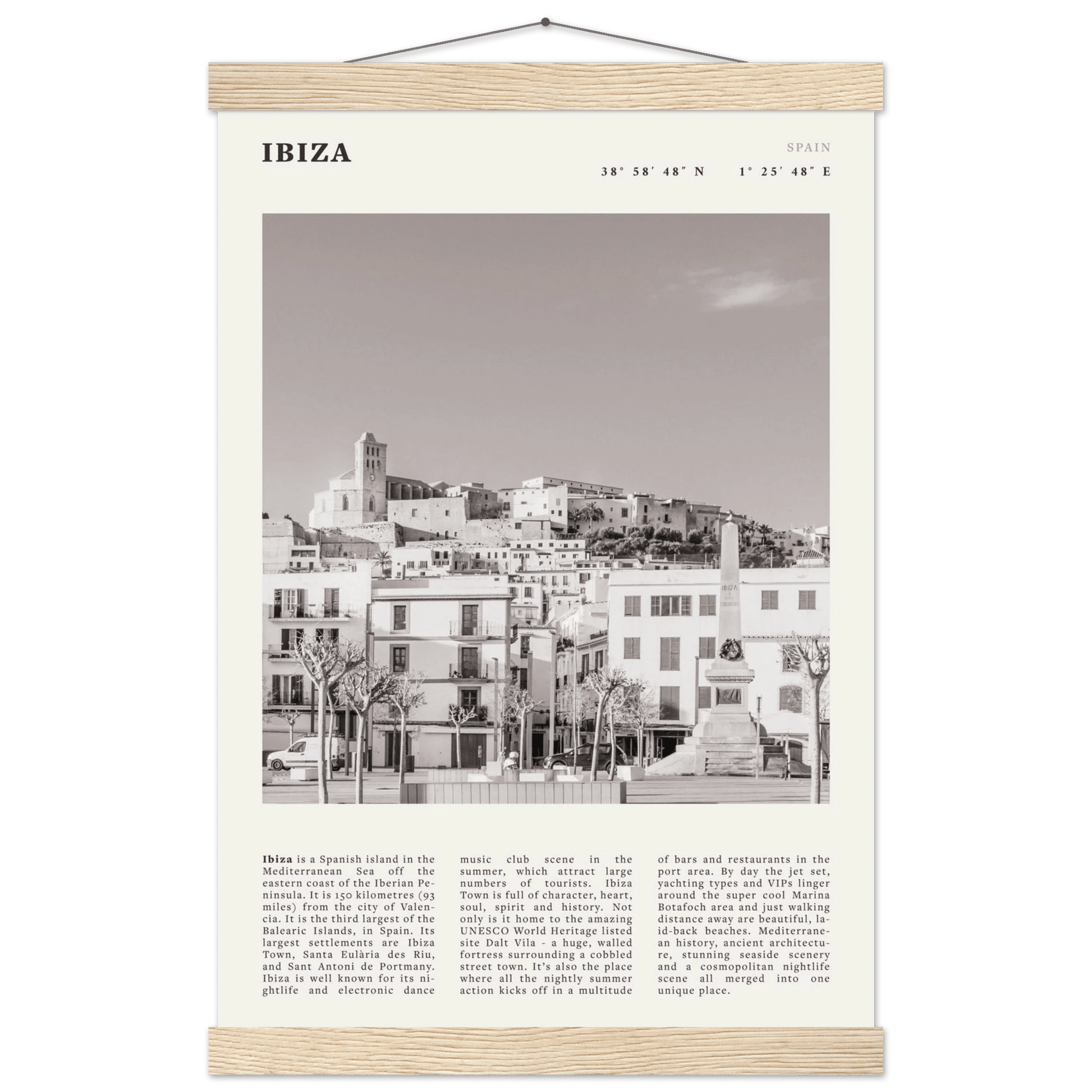 Ibiza Poster | Black & White Spanish Island Wall Art | Spain Travel Print - Evergreen Posters