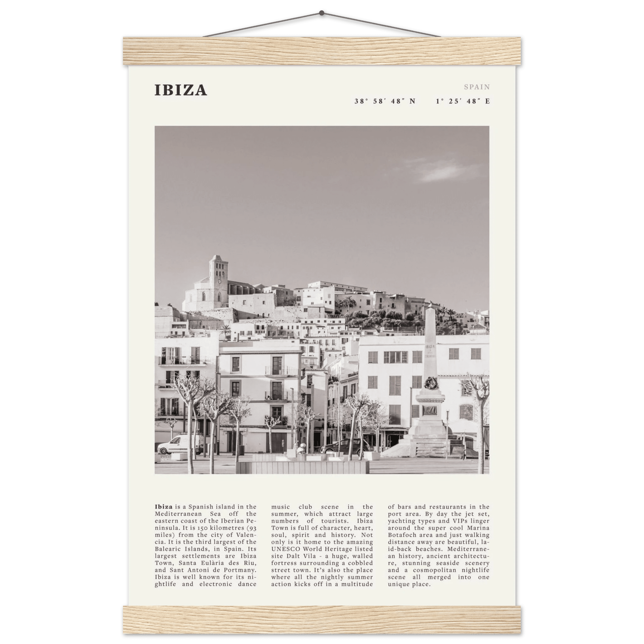 Ibiza Poster | Black & White Spanish Island Wall Art | Spain Travel Print - Evergreen Posters
