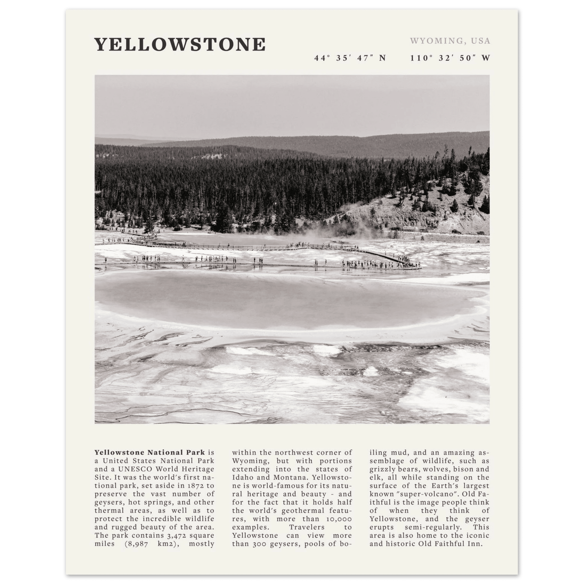 Yellowstone Poster | Black & White Grand Prismatic Spring Wall Art | WY Print - Evergreen Posters