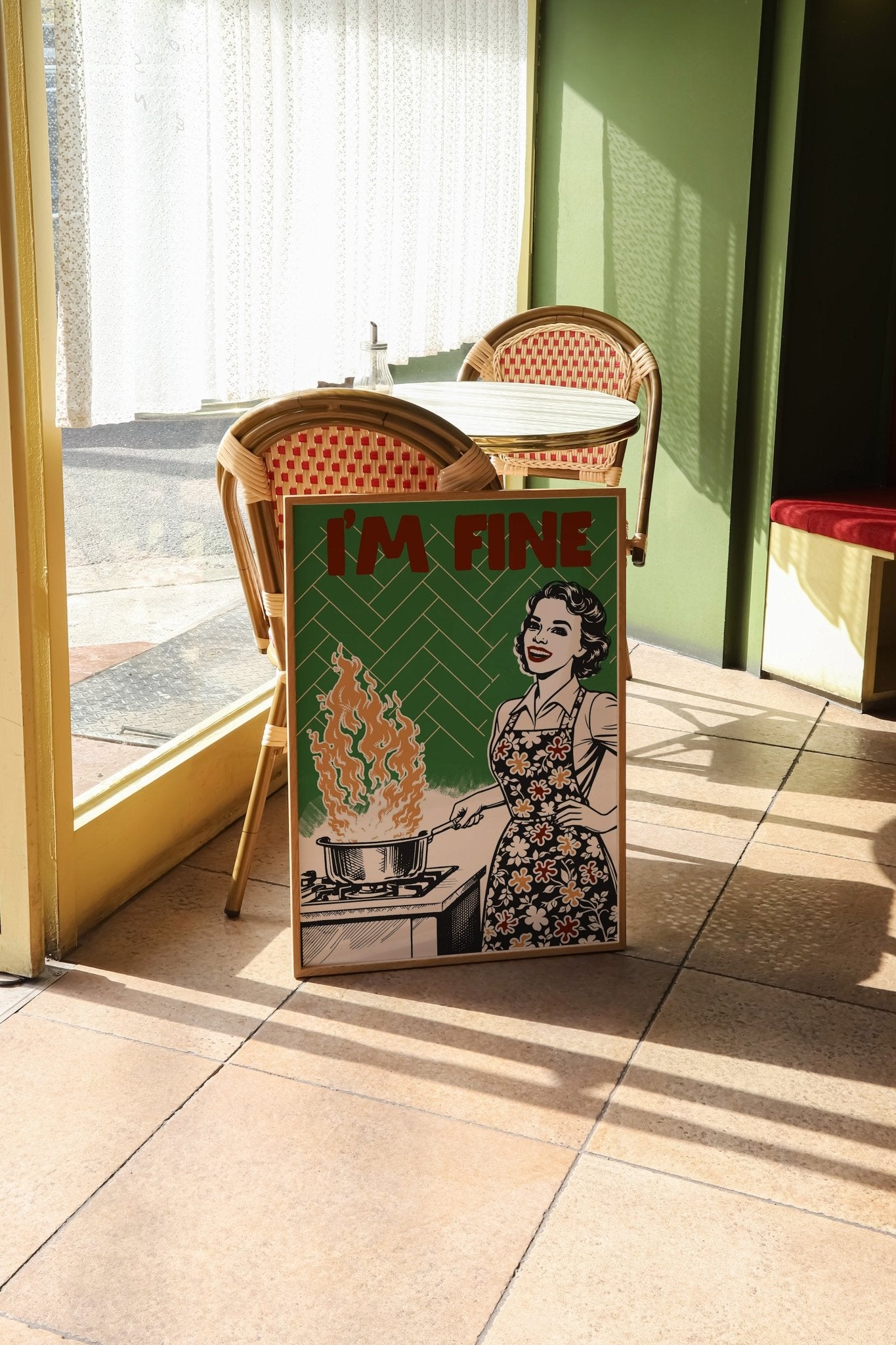 I'm Fine Poster – Funny Retro Kitchen Wall Art Print (Green Edition) - Evergreen Posters