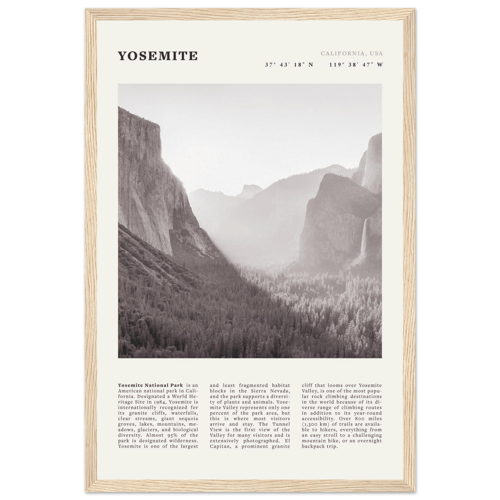 Yosemite Poster | Black & White National Park Wall Art | California Nature Print - Evergreen Posters