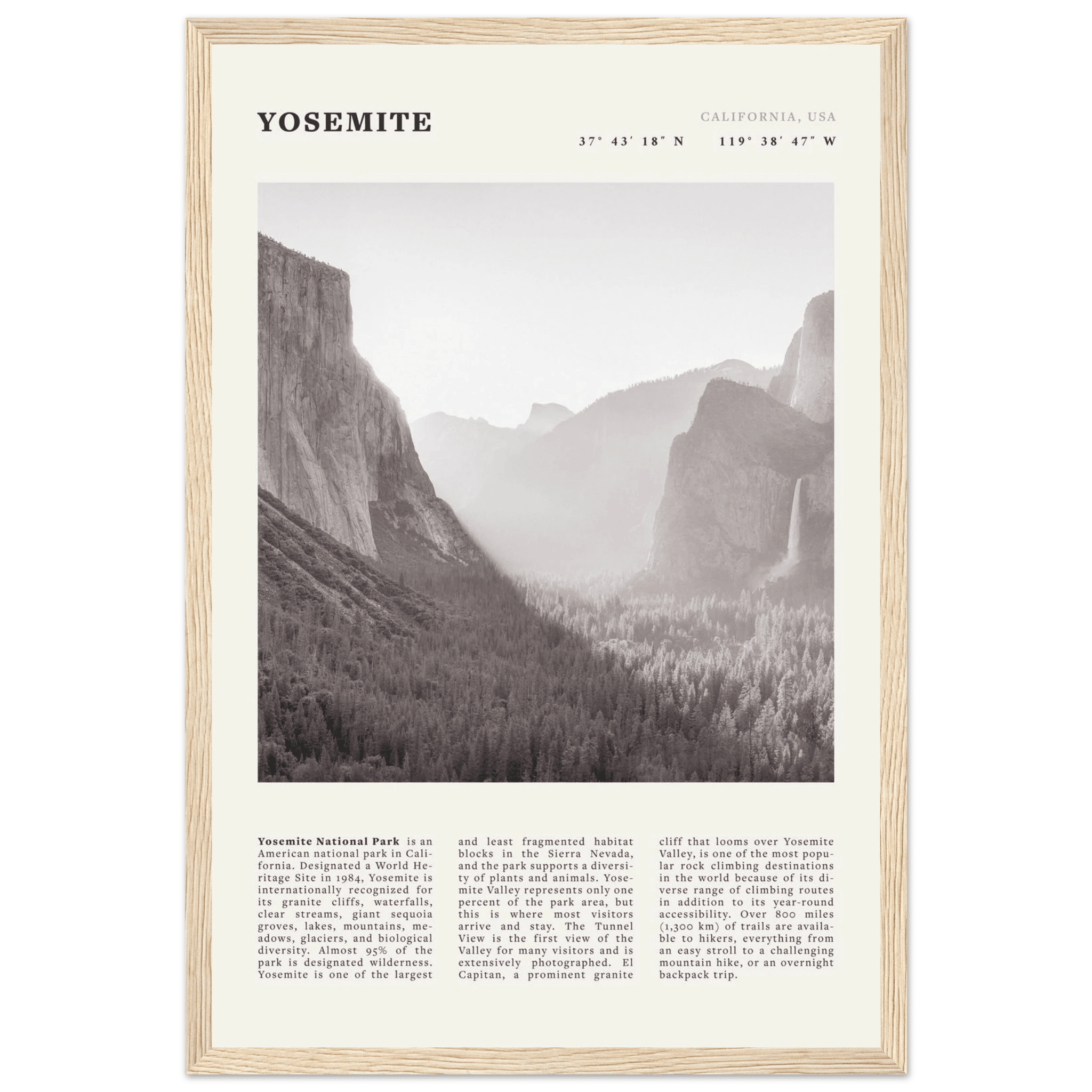 Yosemite Poster | Black & White National Park Wall Art | California Nature Print - Evergreen Posters