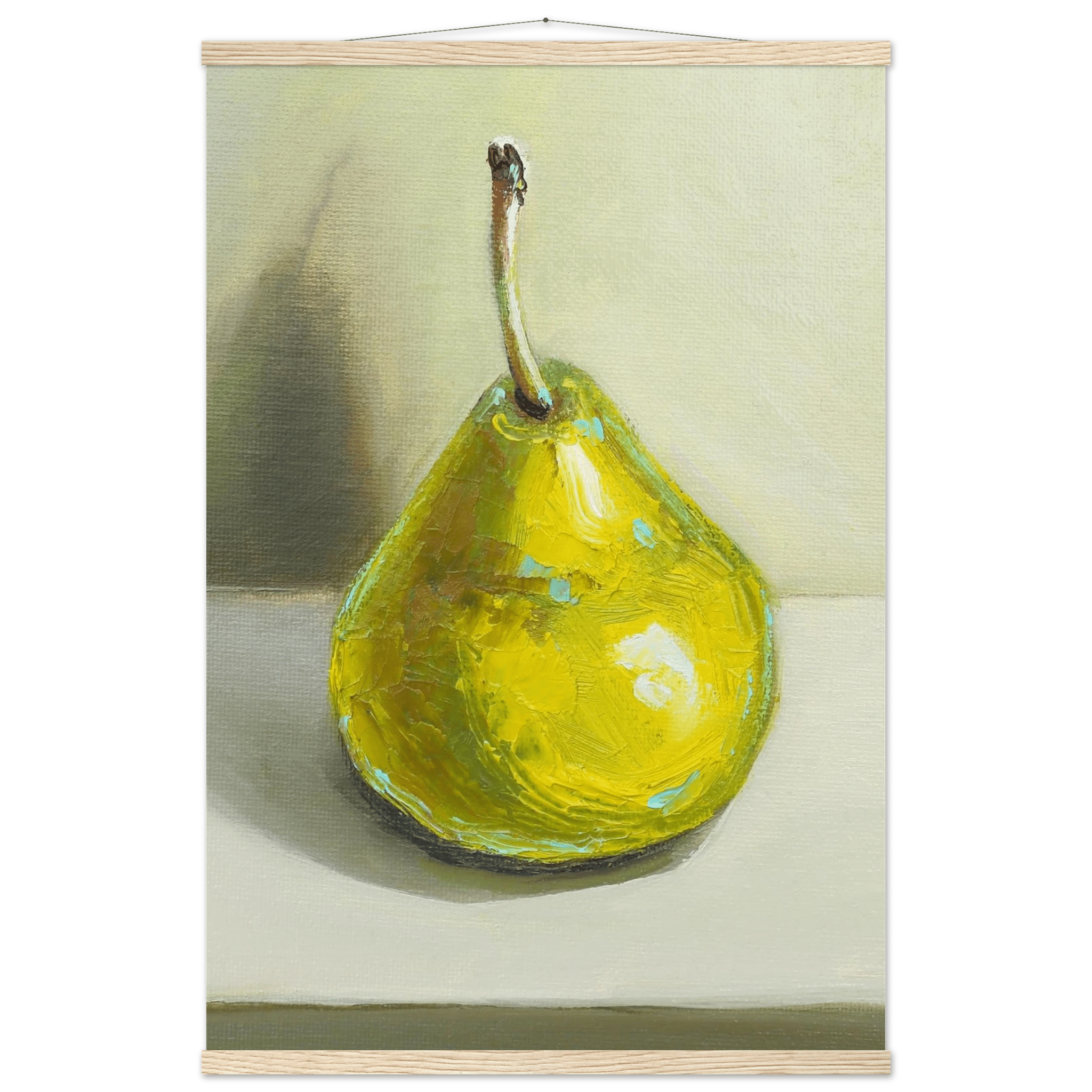 Pear Print | Green Pear Oil Painting Wall Art | Kitchen Poster - Evergreen Posters