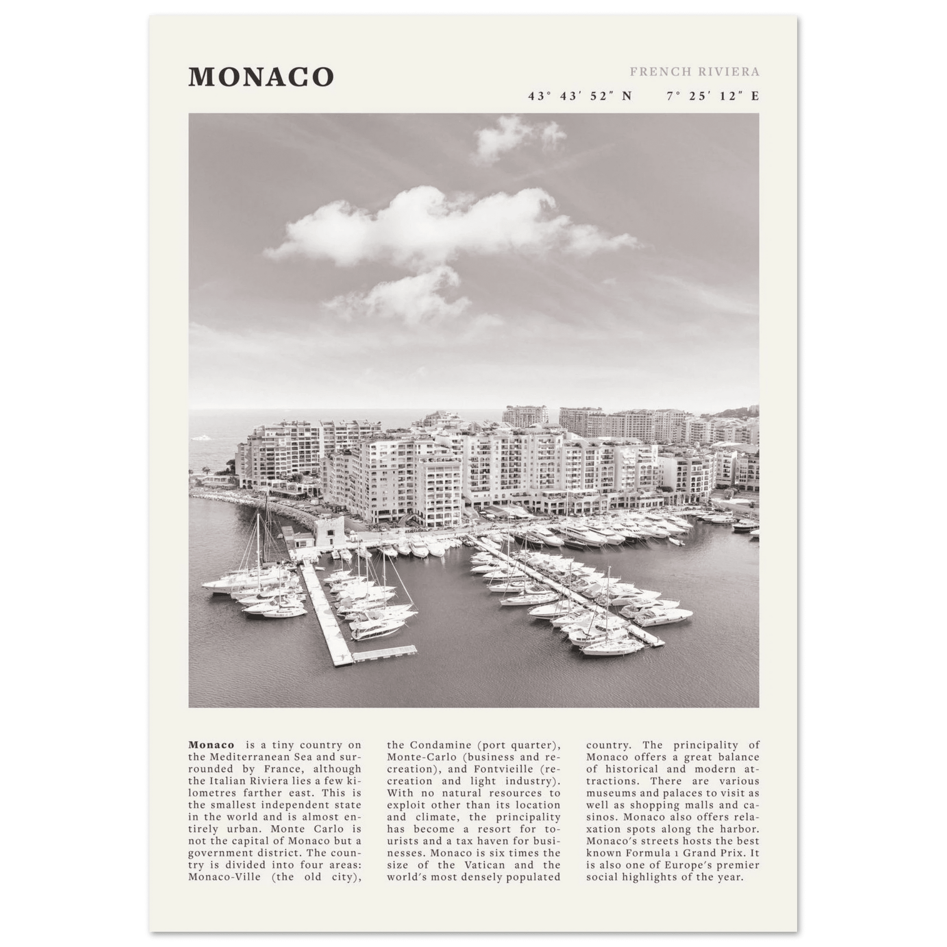 Monaco Poster Black and White – Vintage Monte Carlo Harbor Print (Digital & Printed Options) - Evergreen Posters
