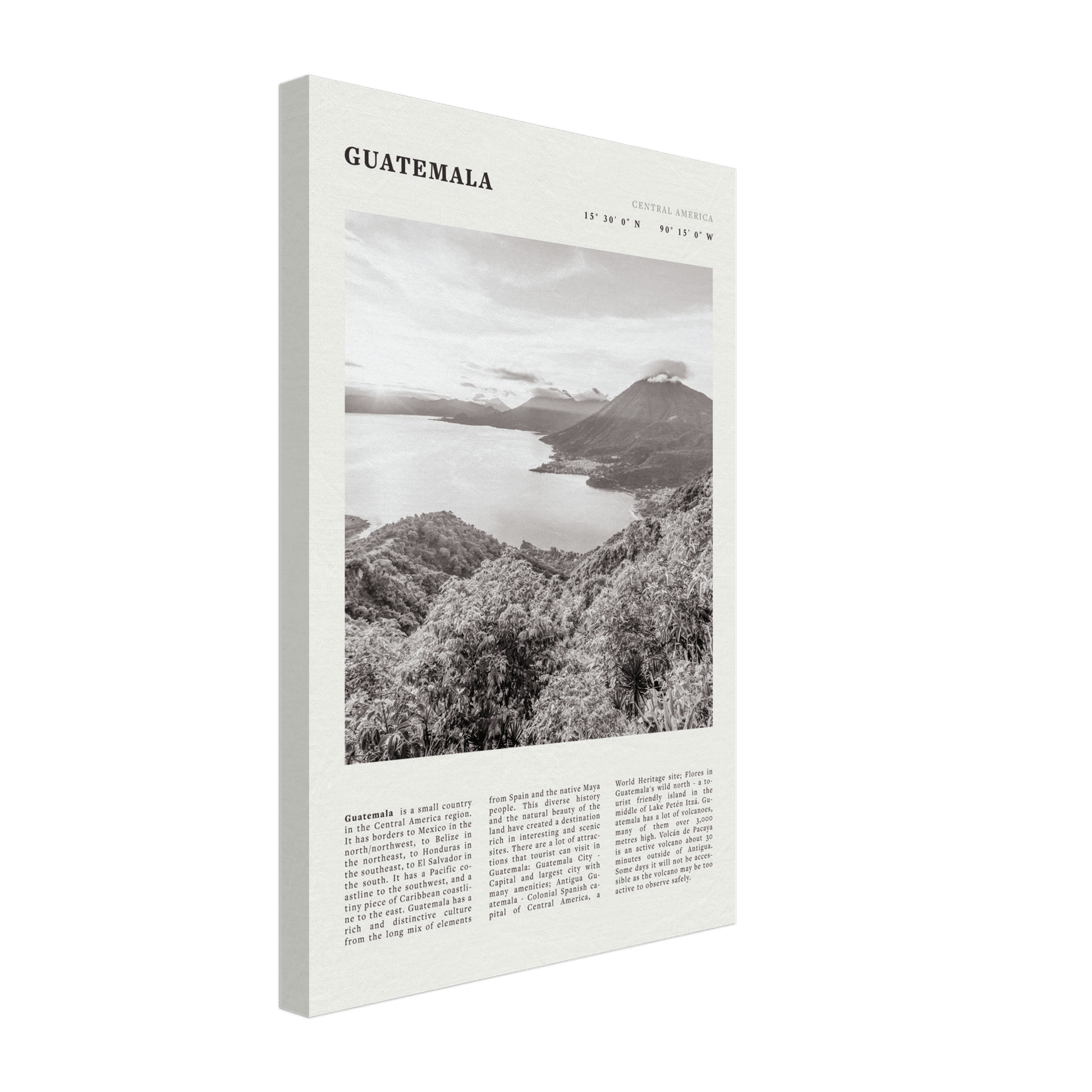 Guatemala Poster | Black & White Lake Atitlan Wall Art | Central America Travel Print - Evergreen Posters