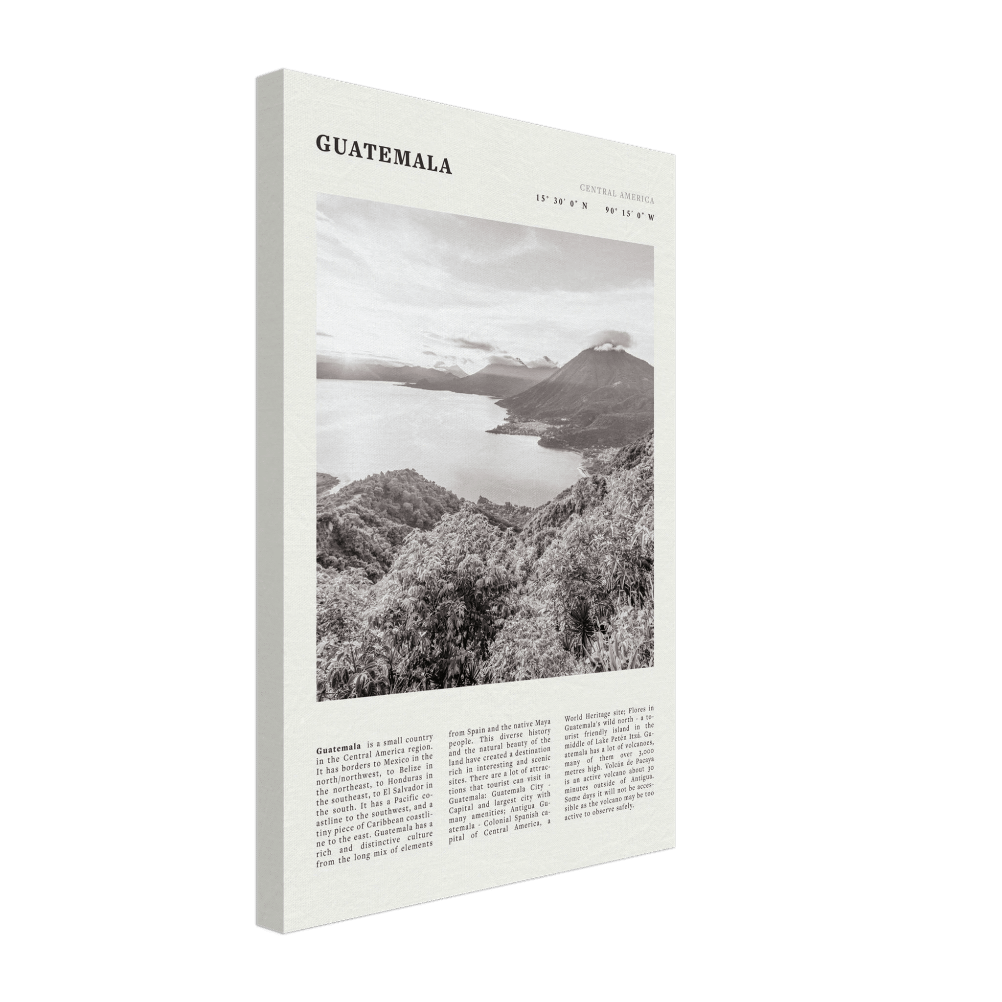 Guatemala Poster | Black & White Lake Atitlan Wall Art | Central America Travel Print - Evergreen Posters