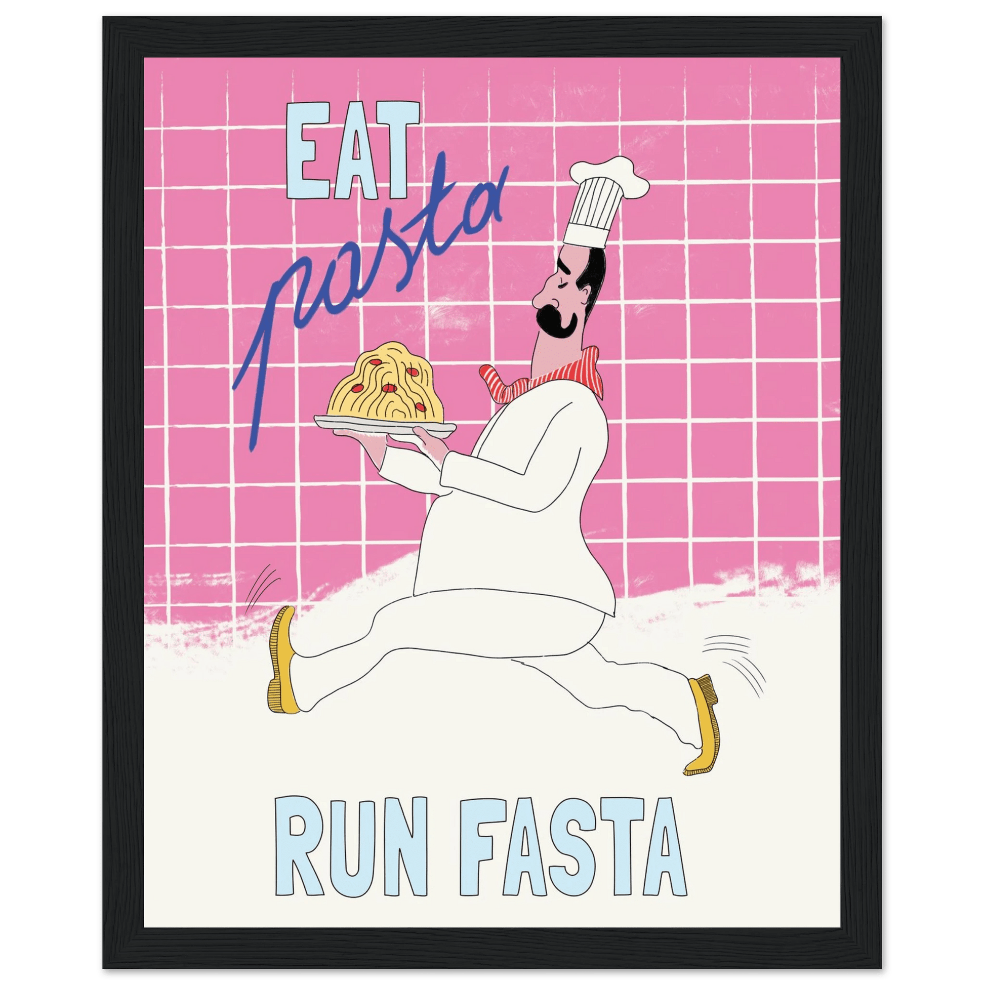 Eat Pasta Run Fasta Poster – Playful Kitchen Wall Art Print (Pink Edition) - Evergreen Posters