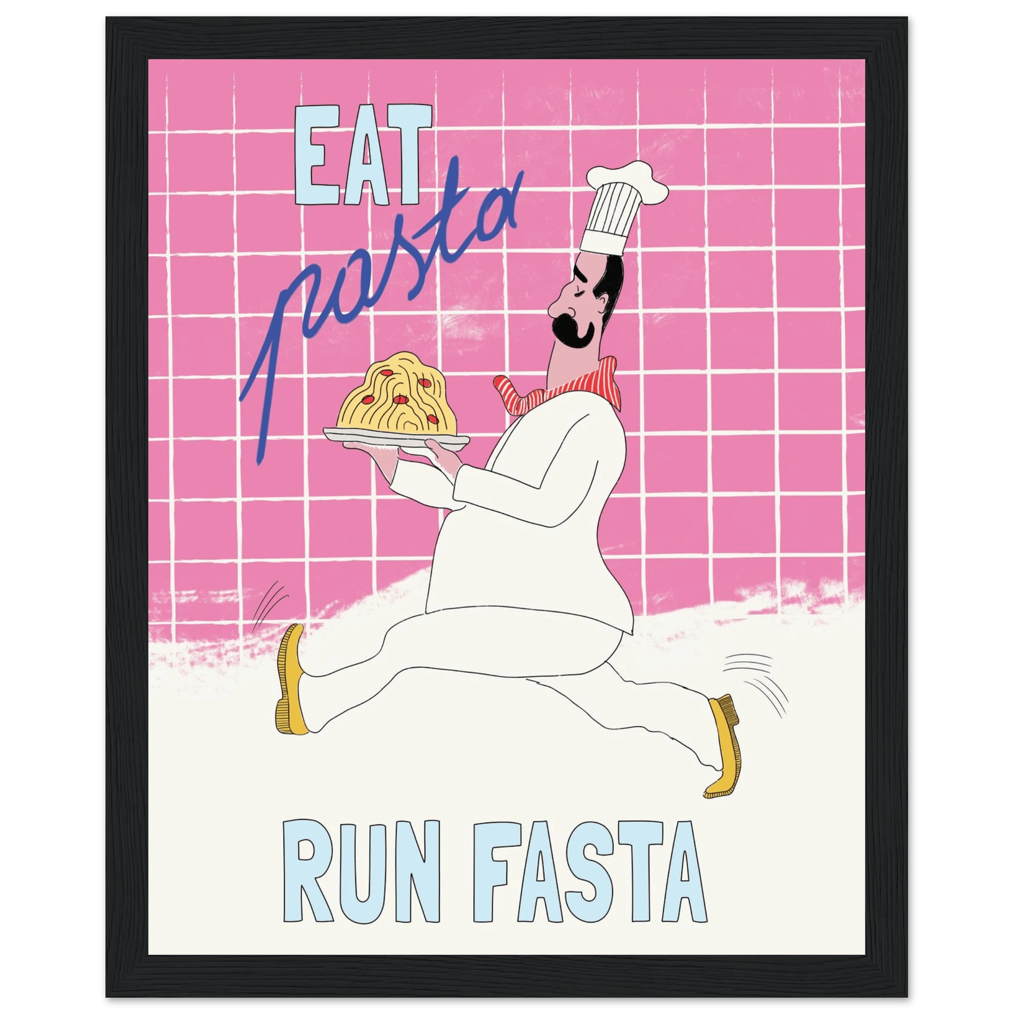 Eat Pasta Run Fasta Poster – Playful Kitchen Wall Art Print (Pink Edition) - Evergreen Posters