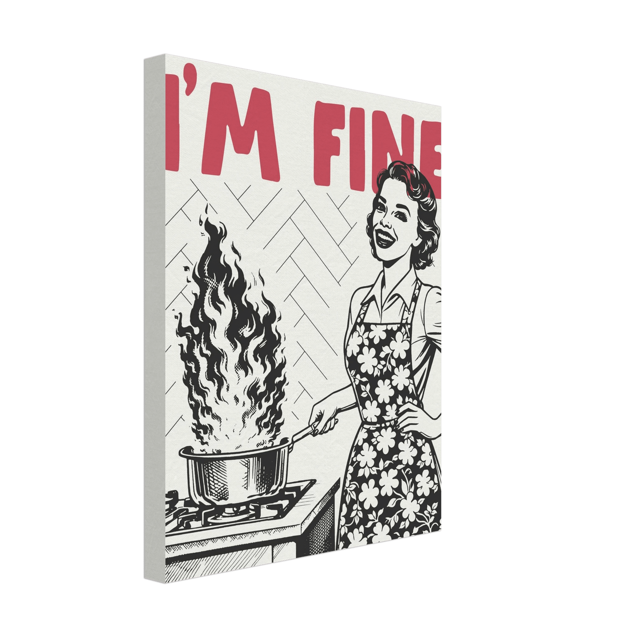 I'm Fine Poster – Funny Retro Kitchen Wall Art Print (Red Edition) - Evergreen Posters