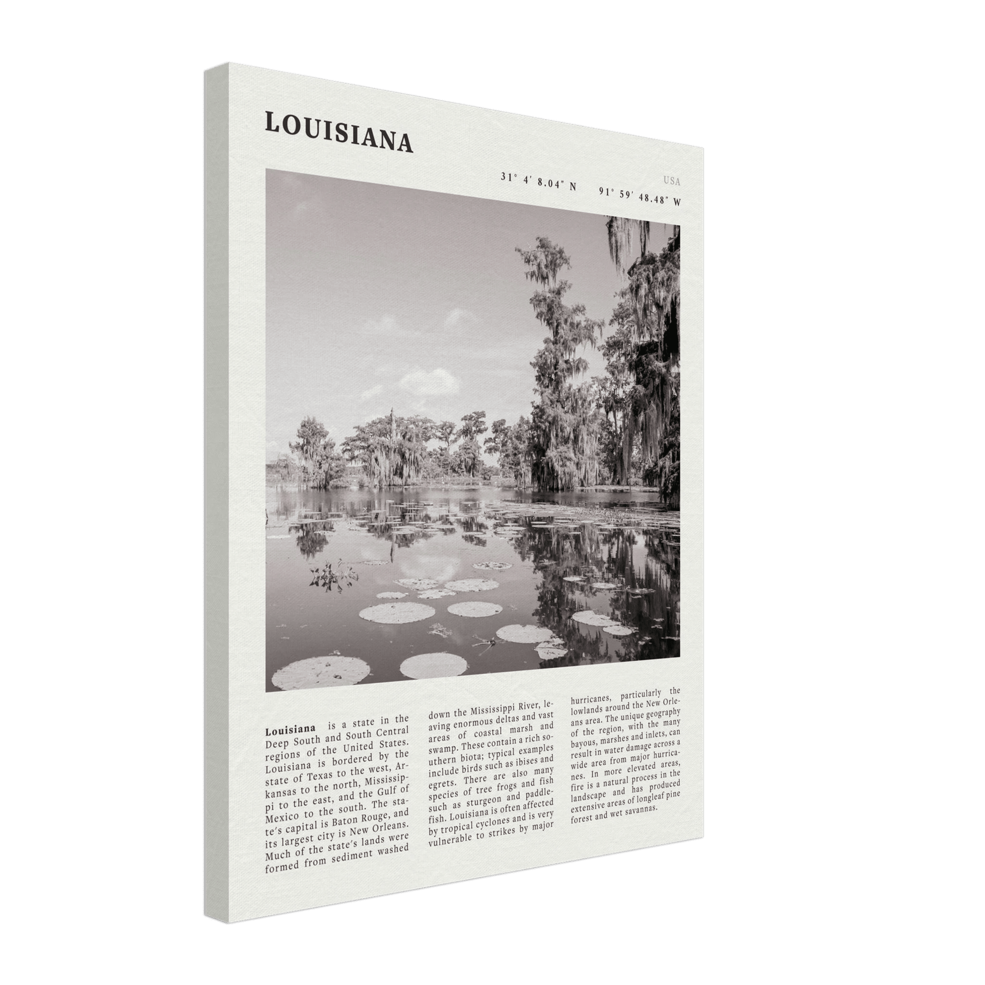 Louisiana Poster | Black & White Bayou Wall Art | Southern USA Travel Print Decor - Evergreen Posters