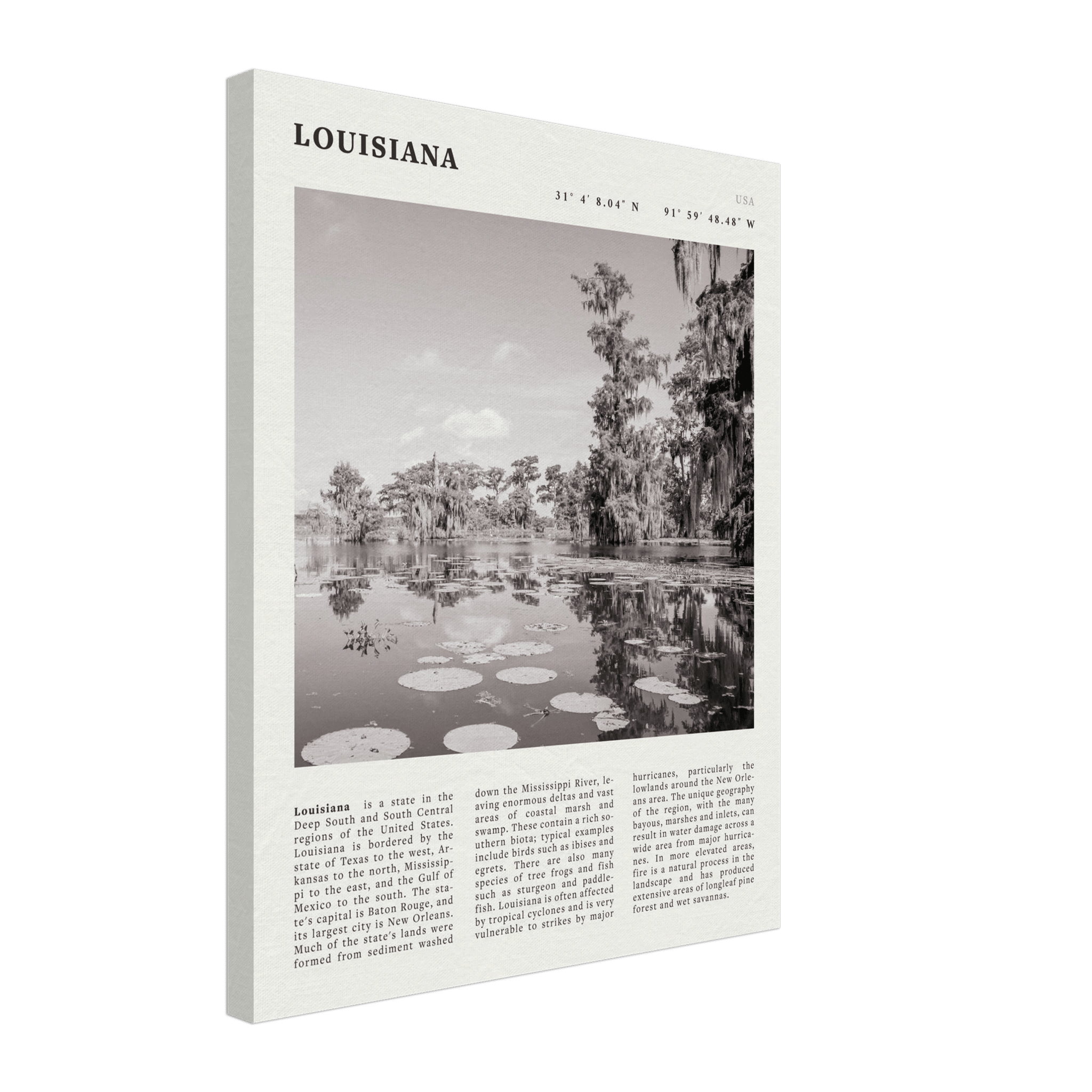 Louisiana Poster | Black & White Bayou Wall Art | Southern USA Travel Print Decor - Evergreen Posters