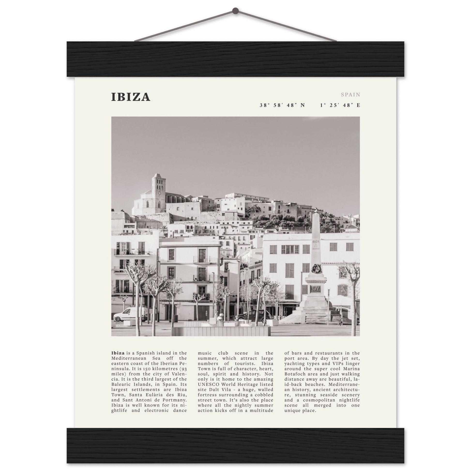 Ibiza Poster | Black & White Spanish Island Wall Art | Spain Travel Print - Evergreen Posters