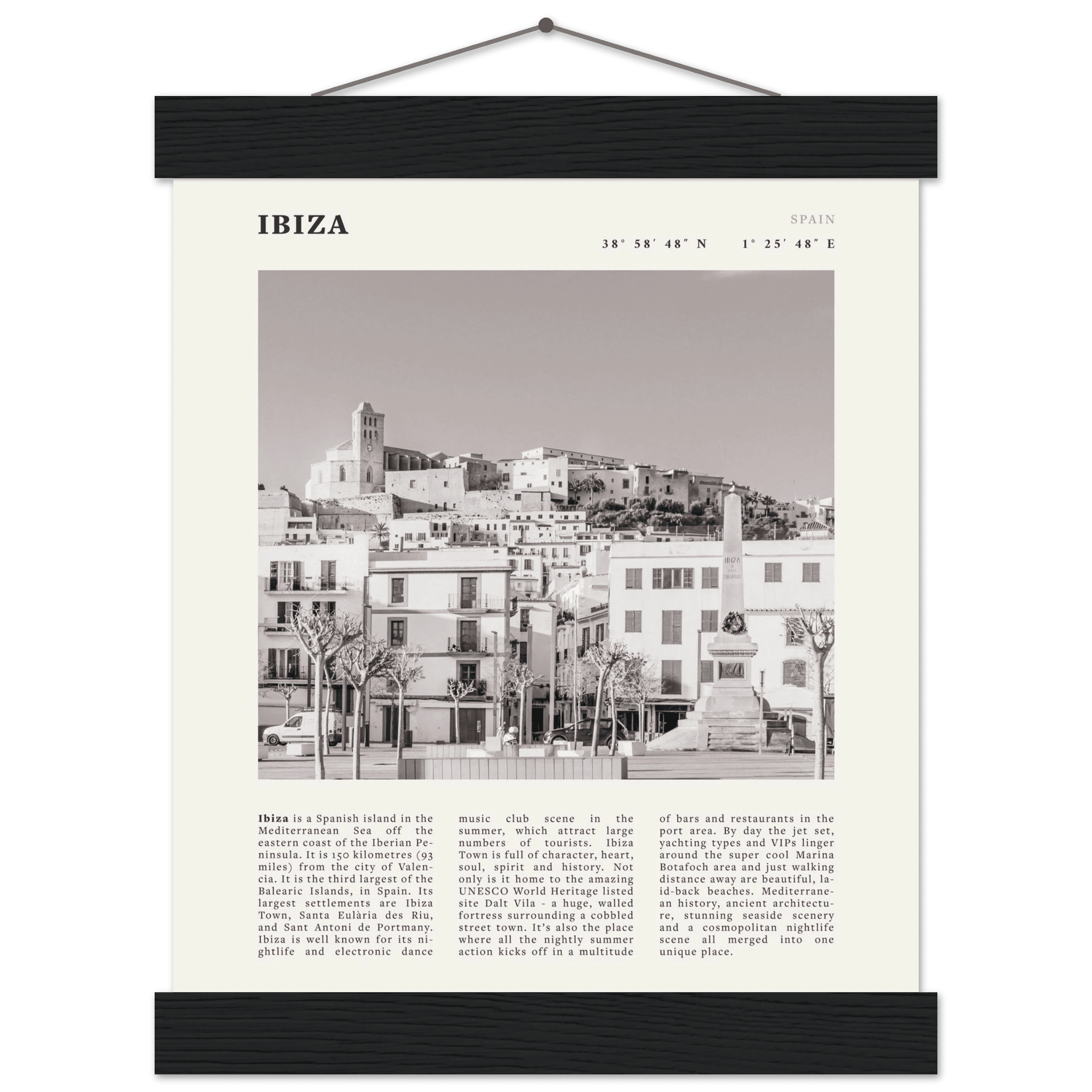 Ibiza Poster | Black & White Spanish Island Wall Art | Spain Travel Print - Evergreen Posters