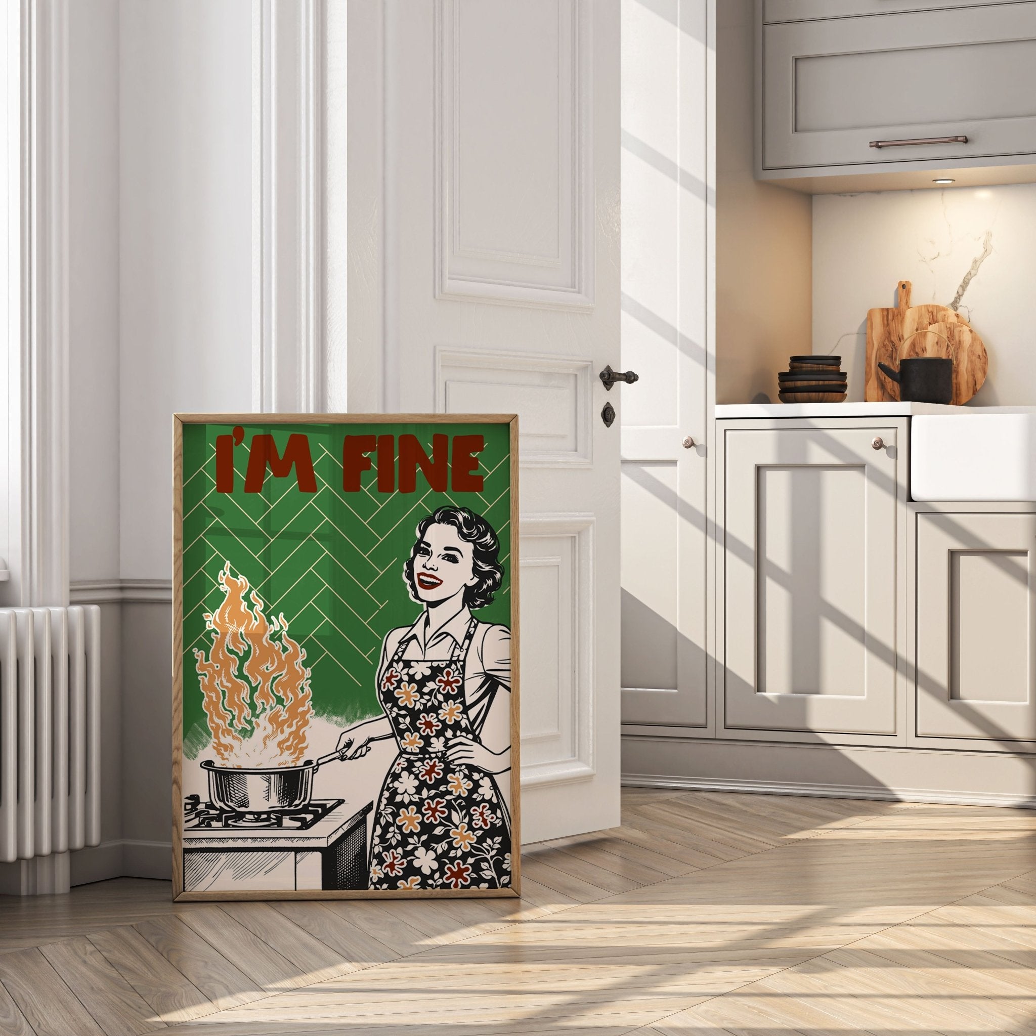 I'm Fine Poster – Funny Retro Kitchen Wall Art Print (Green Edition) - Evergreen Posters