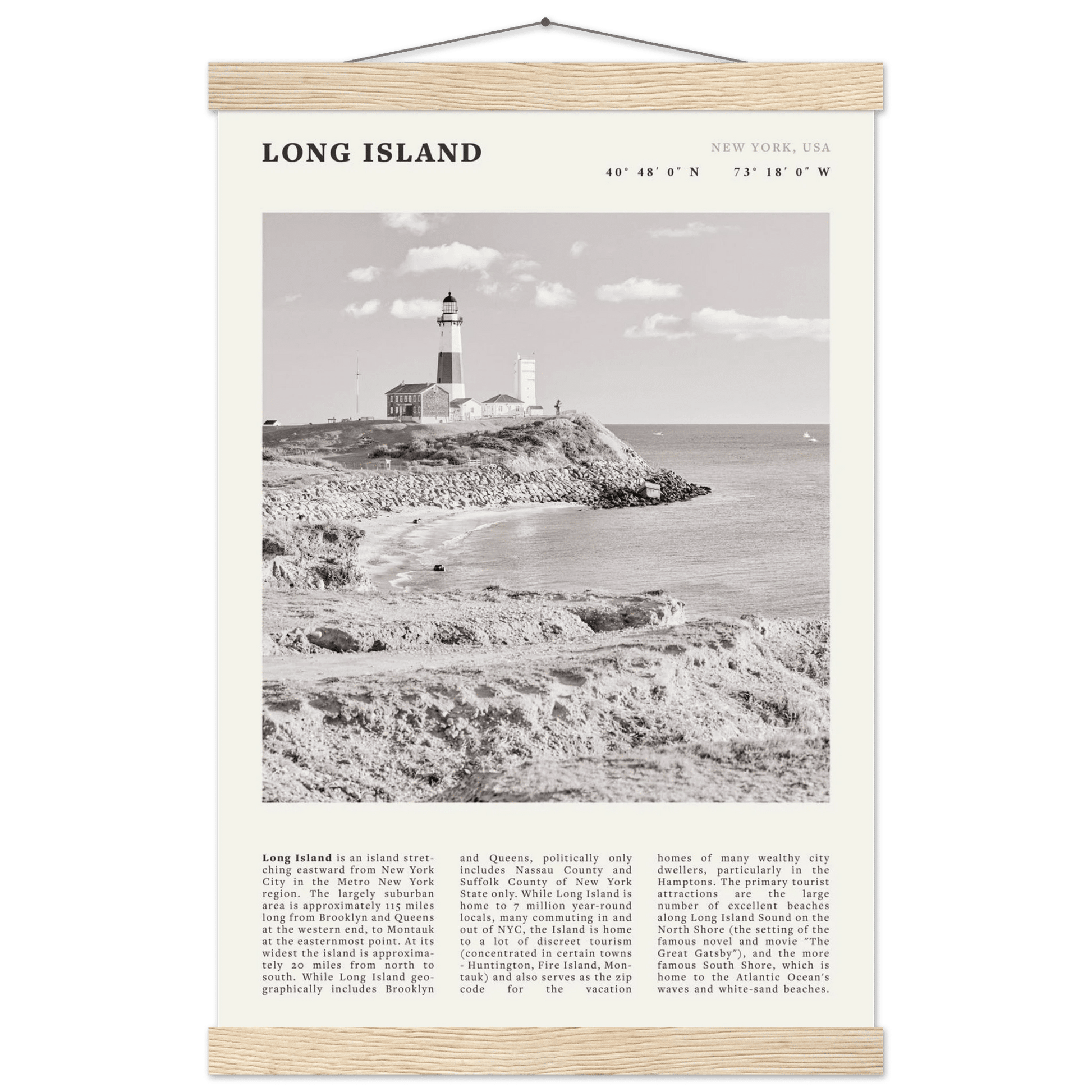 Long Island Poster | Black & White Montauk Lighthouse Wall Art | New York Print - Evergreen Posters
