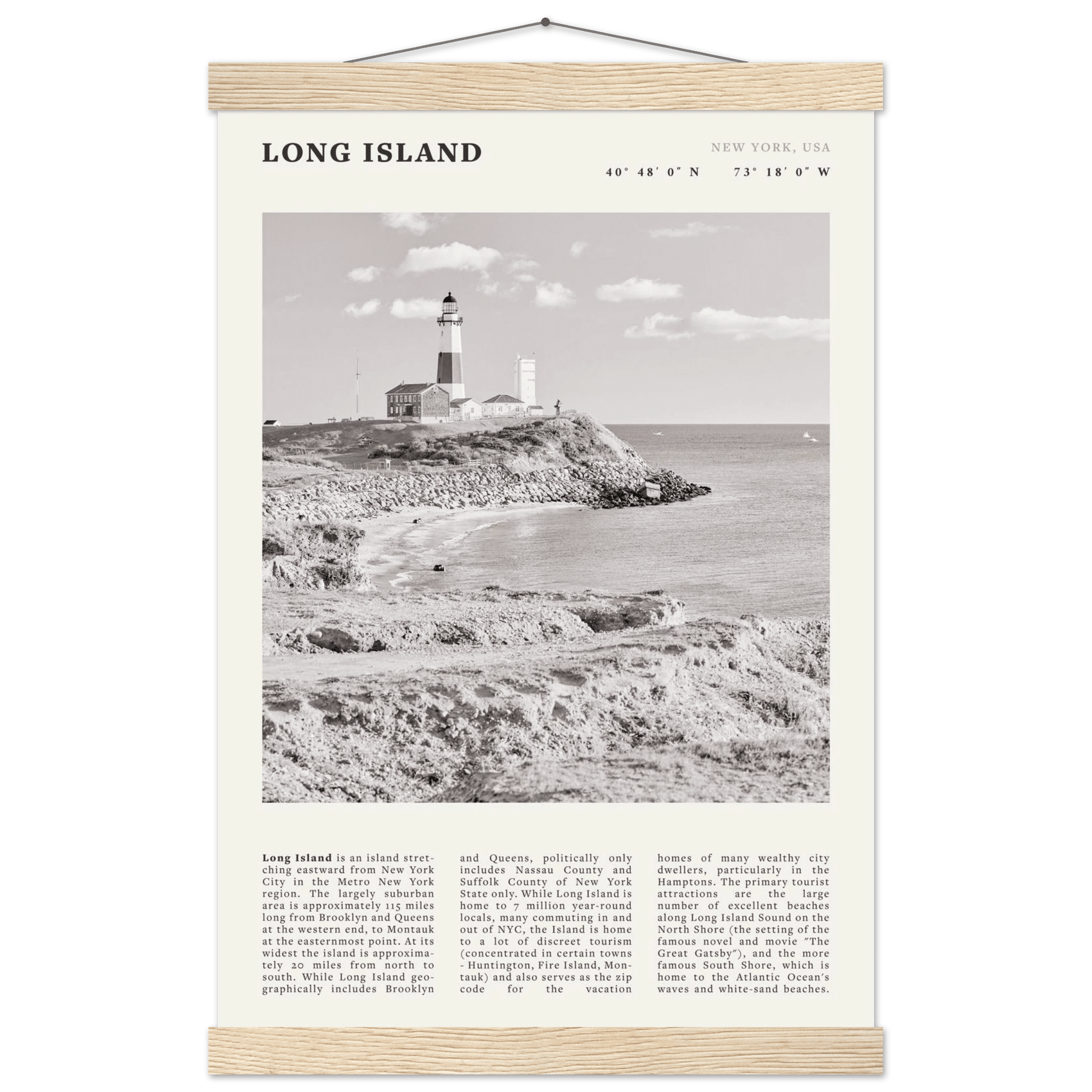 Long Island Poster | Black & White Montauk Lighthouse Wall Art | New York Print - Evergreen Posters