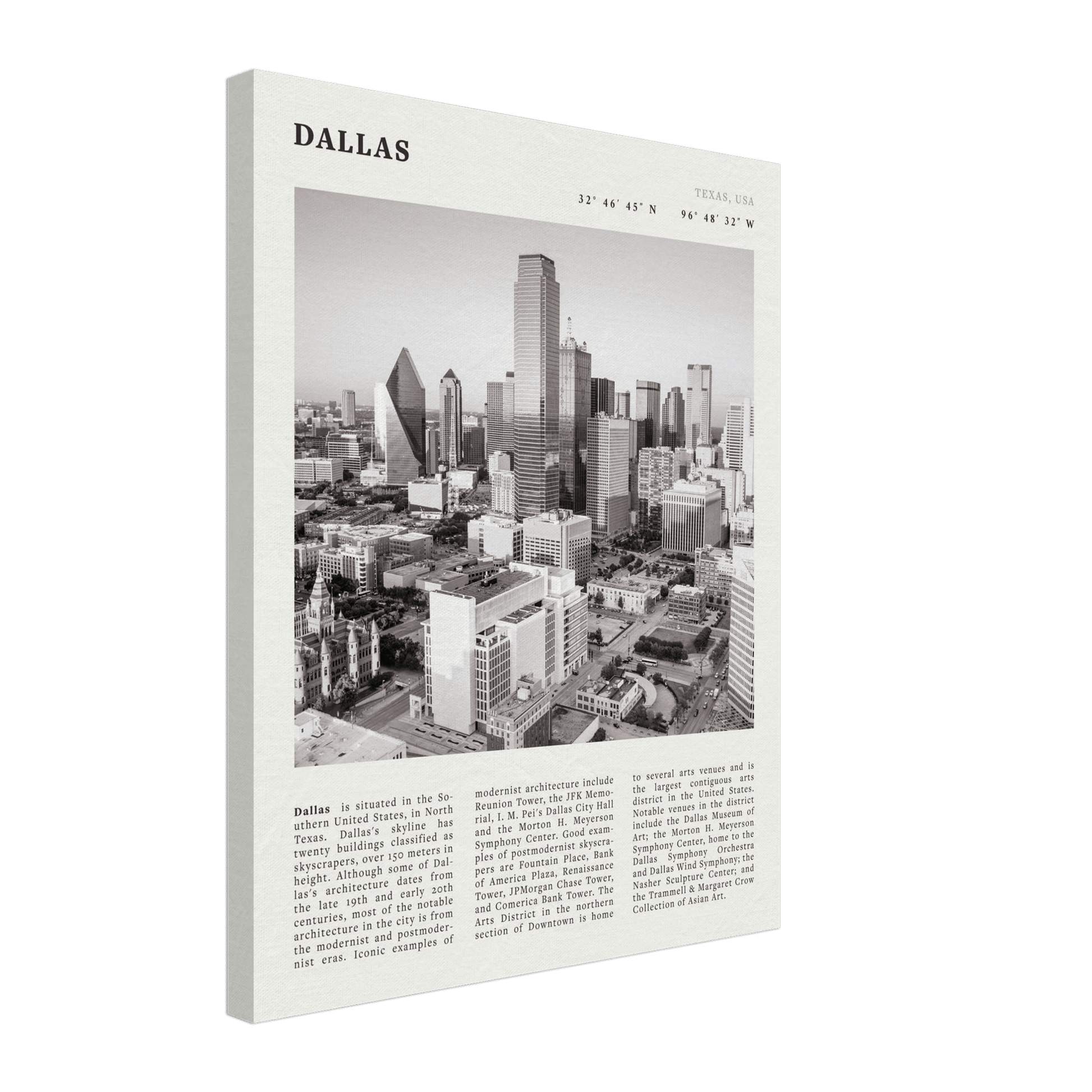 Dallas Poster | Black & White Texas Skyline Wall Art | City Travel Print Decor - Evergreen Posters