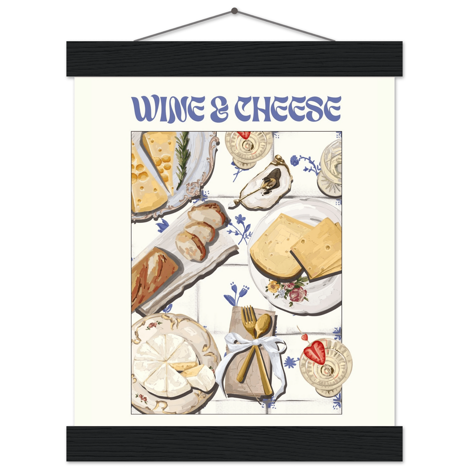 Wine & Cheese Poster – Elegant Kitchen & Dining Wall Art Print (Digital & Printed Options) - Evergreen Posters