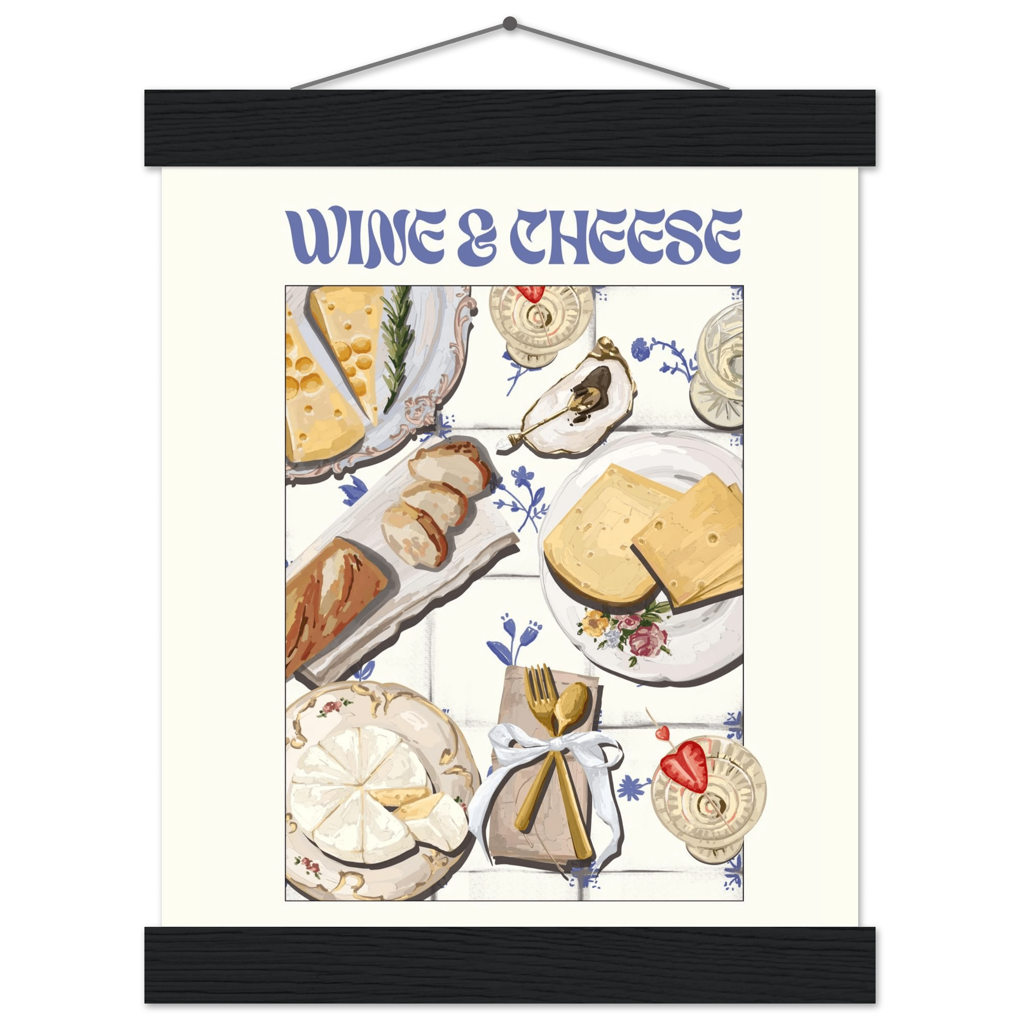 Wine & Cheese Poster – Elegant Kitchen & Dining Wall Art Print (Digital & Printed Options) - Evergreen Posters