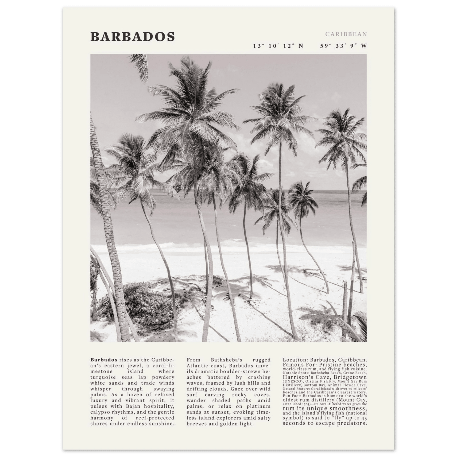 Barbados Poster Black and White – Vintage Caribbean Palm Beach Print (Digital & Printed Options) - Evergreen Posters