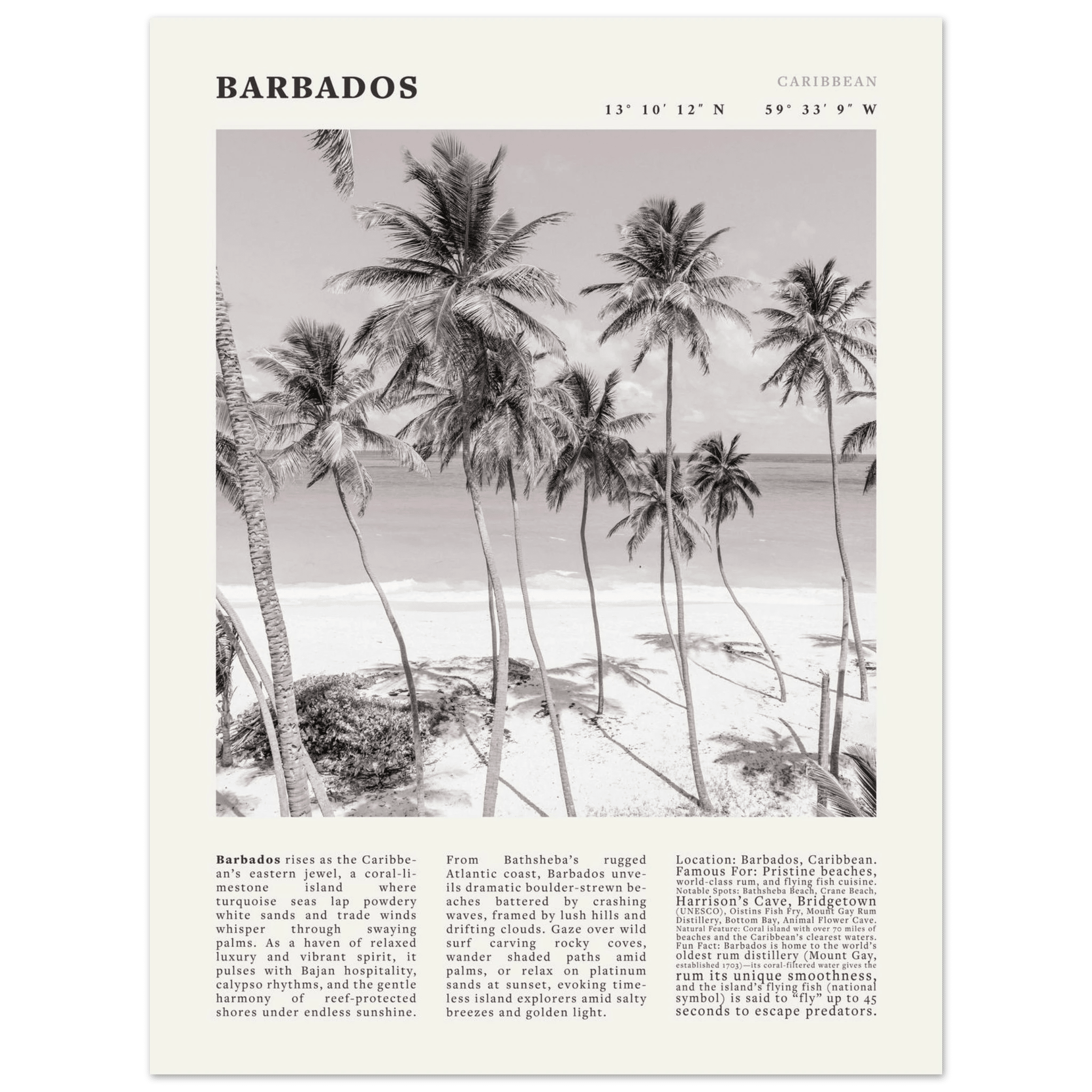 Barbados Poster Black and White – Vintage Caribbean Palm Beach Print (Digital & Printed Options) - Evergreen Posters