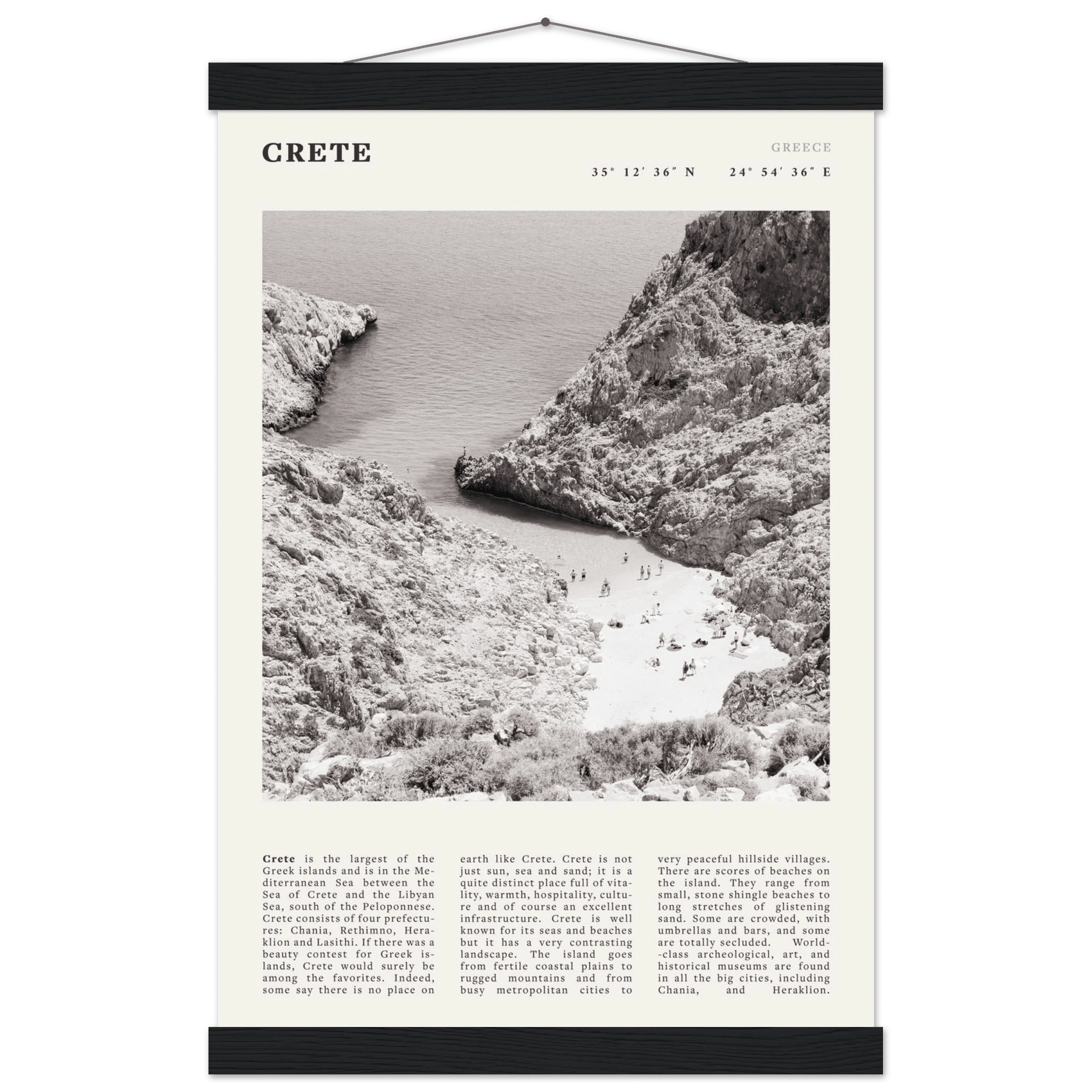 Crete Poster | Black & White Greece Beach Wall Art | Mediterranean Travel Print - Evergreen Posters