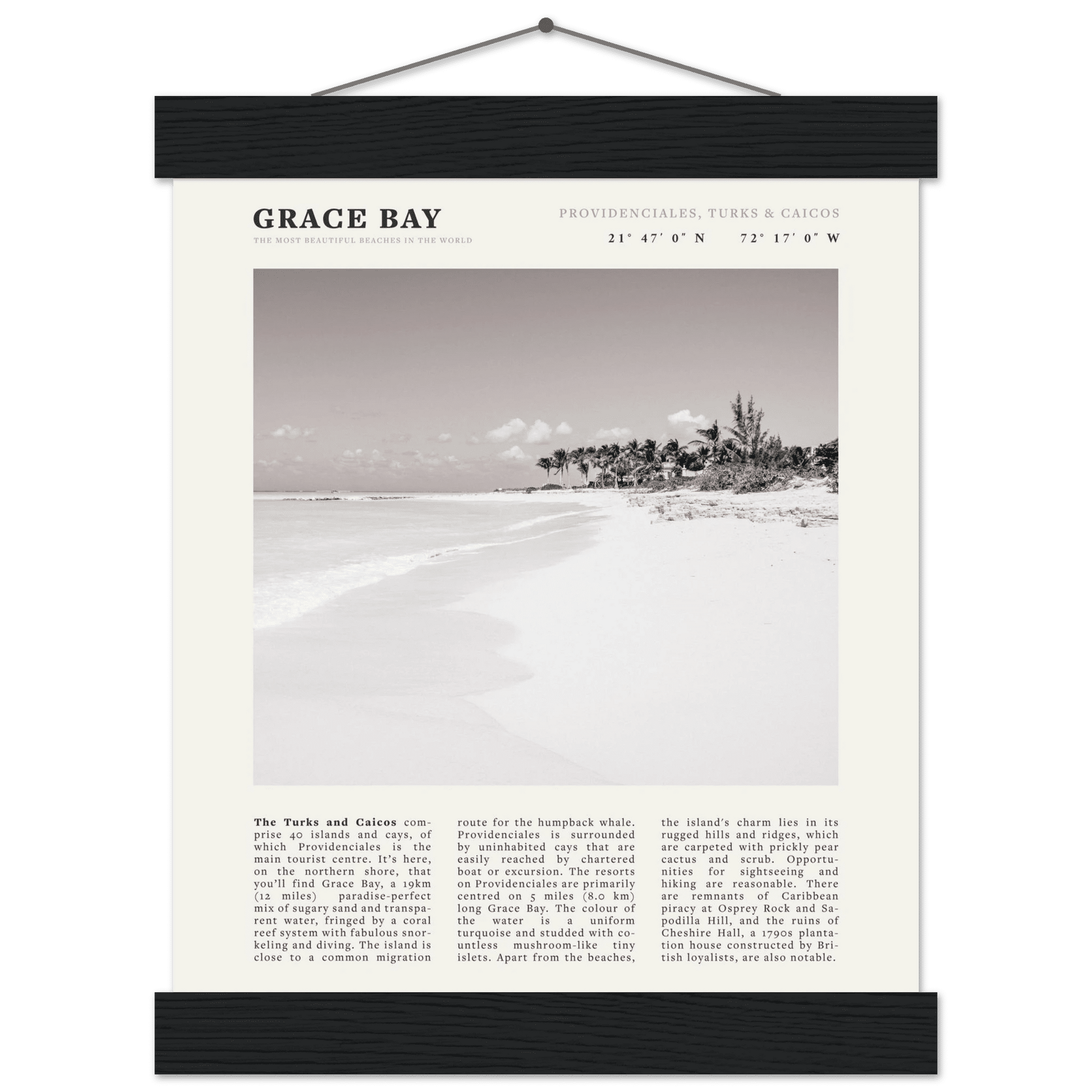 Grace Bay Poster | Black & White Turks & Caicos Wall Art | Caribbean Beach Print - Evergreen Posters