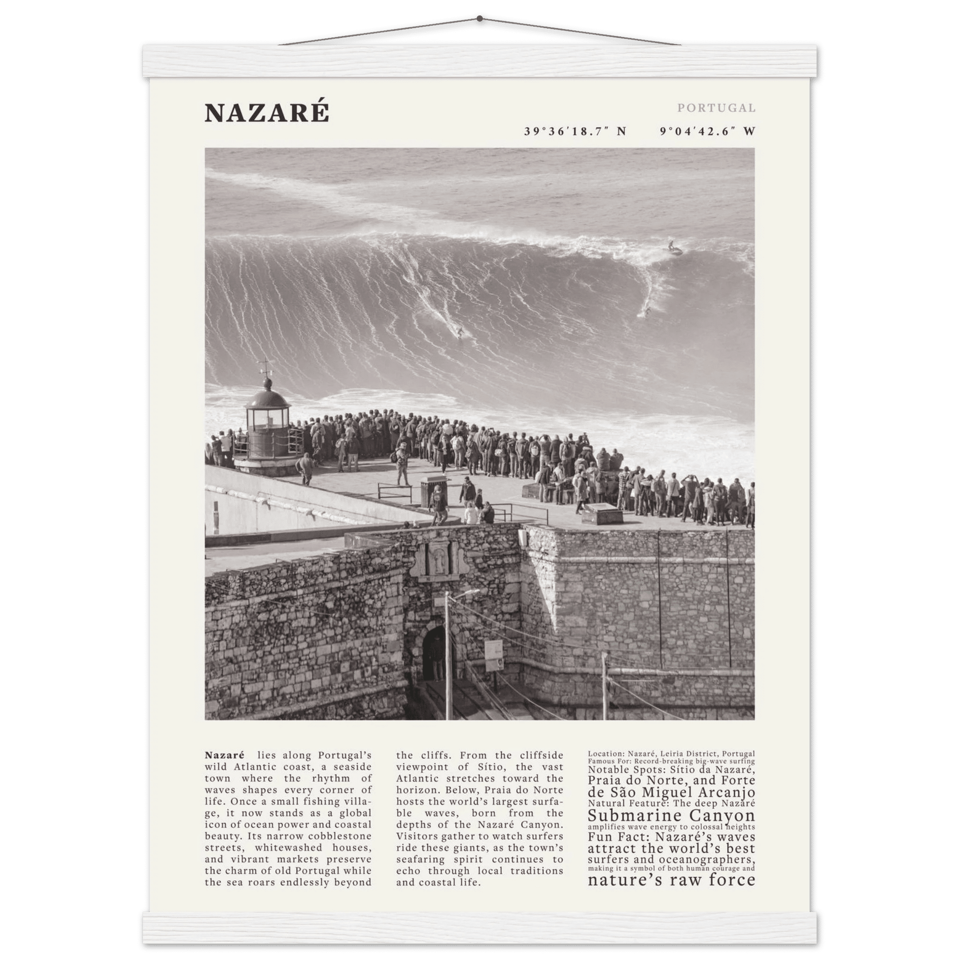 Nazaré Portugal Poster Black and White – Vintage Big Waves Surf Print (Digital & Printed Options) - Evergreen Posters