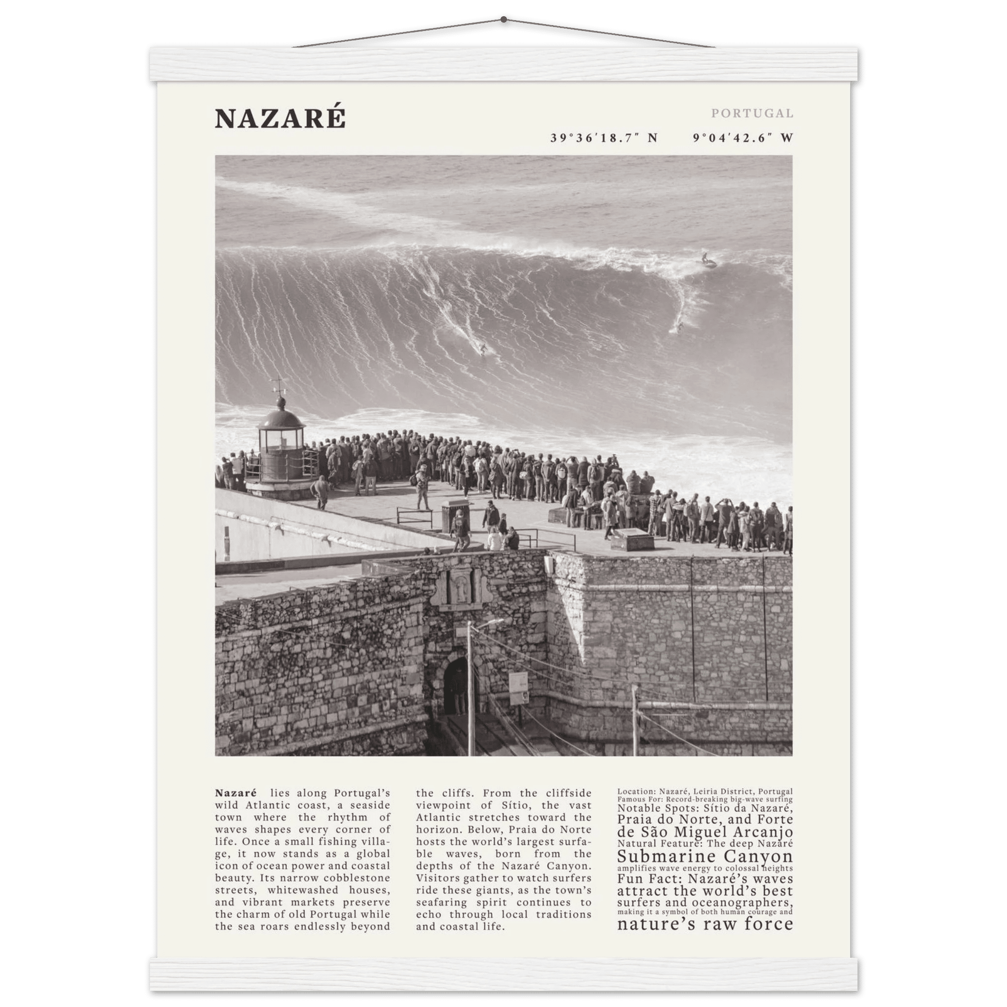 Nazaré Portugal Poster Black and White – Vintage Big Waves Surf Print (Digital & Printed Options) - Evergreen Posters