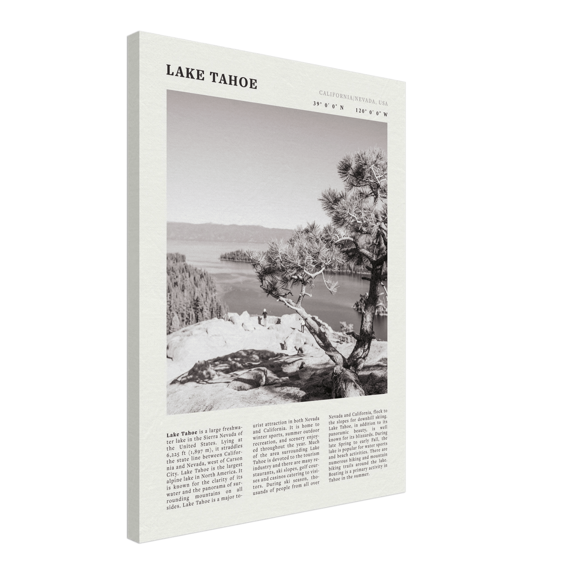 Lake Tahoe Poster | Black & White California Nevada Wall Art | Nature Travel Print Decor - Evergreen Posters