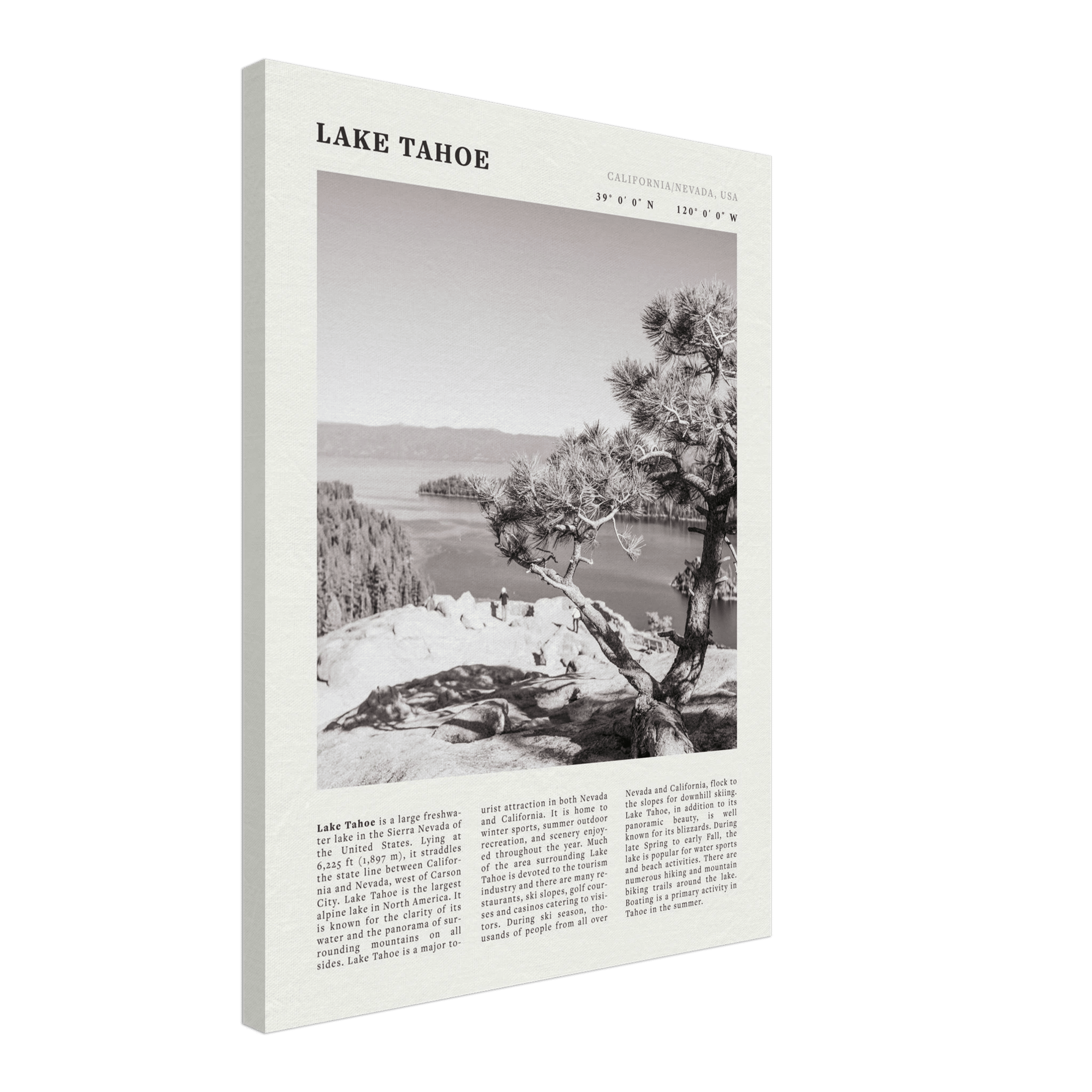 Lake Tahoe Poster | Black & White California Nevada Wall Art | Nature Travel Print Decor - Evergreen Posters