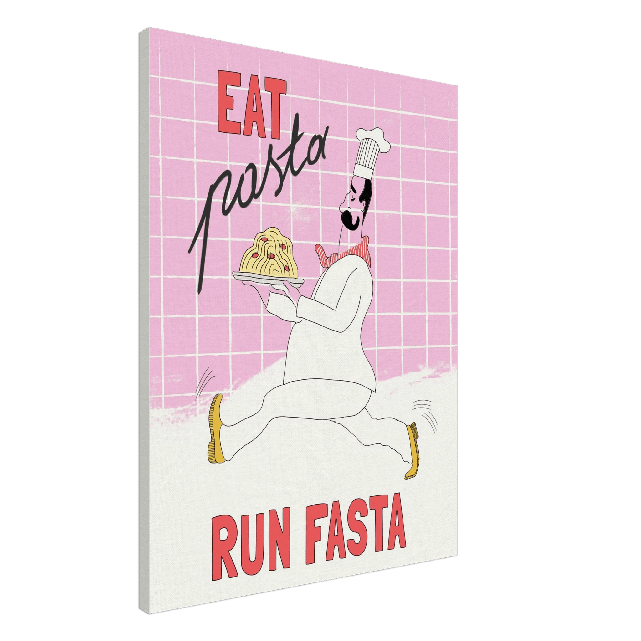 Eat Pasta Run Fasta Poster – Playful Kitchen Wall Art Print (Light Pink) - Evergreen Posters