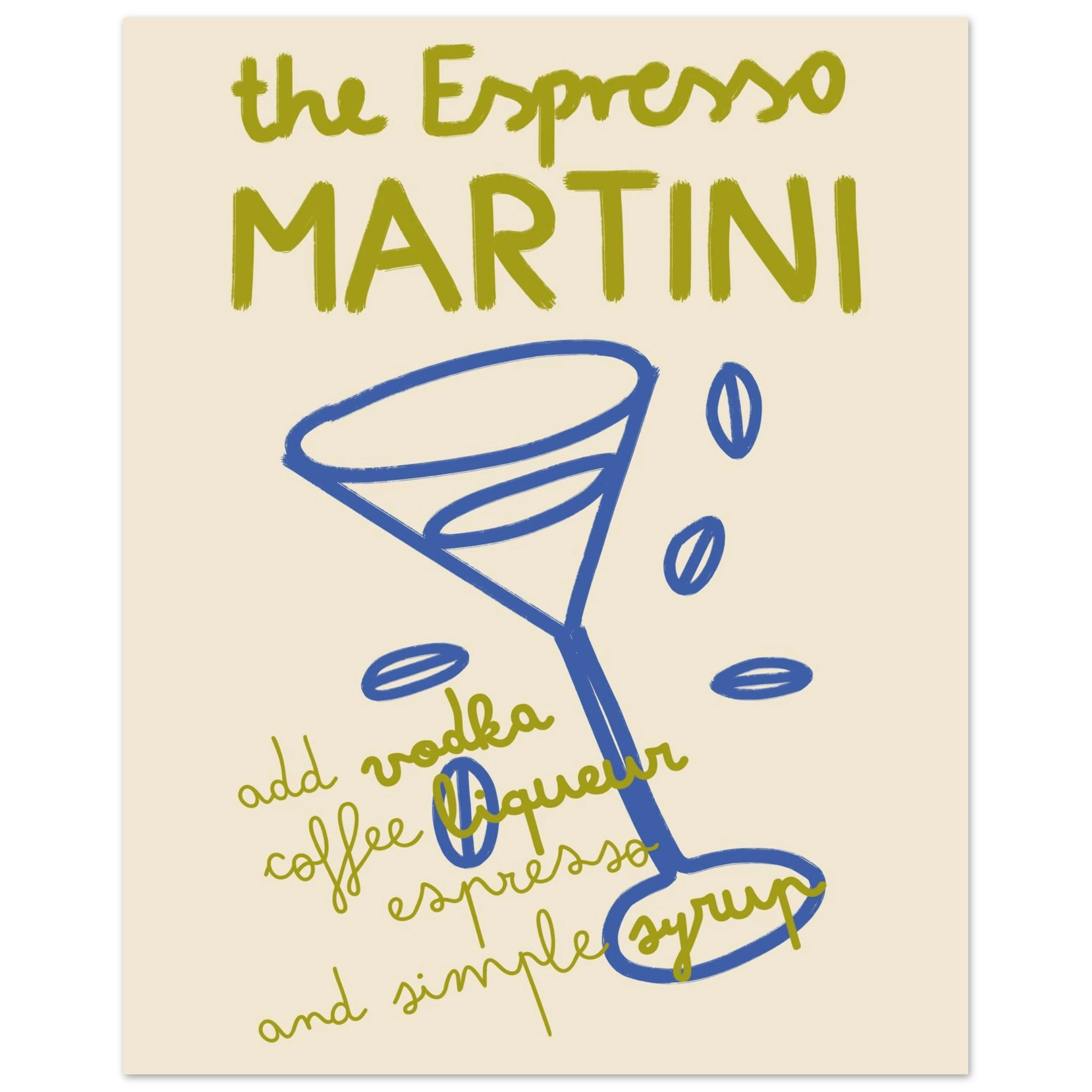 Espresso Martini Print | Cocktail Recipe Wall Art | Kitchen Bar Poster - Evergreen Posters