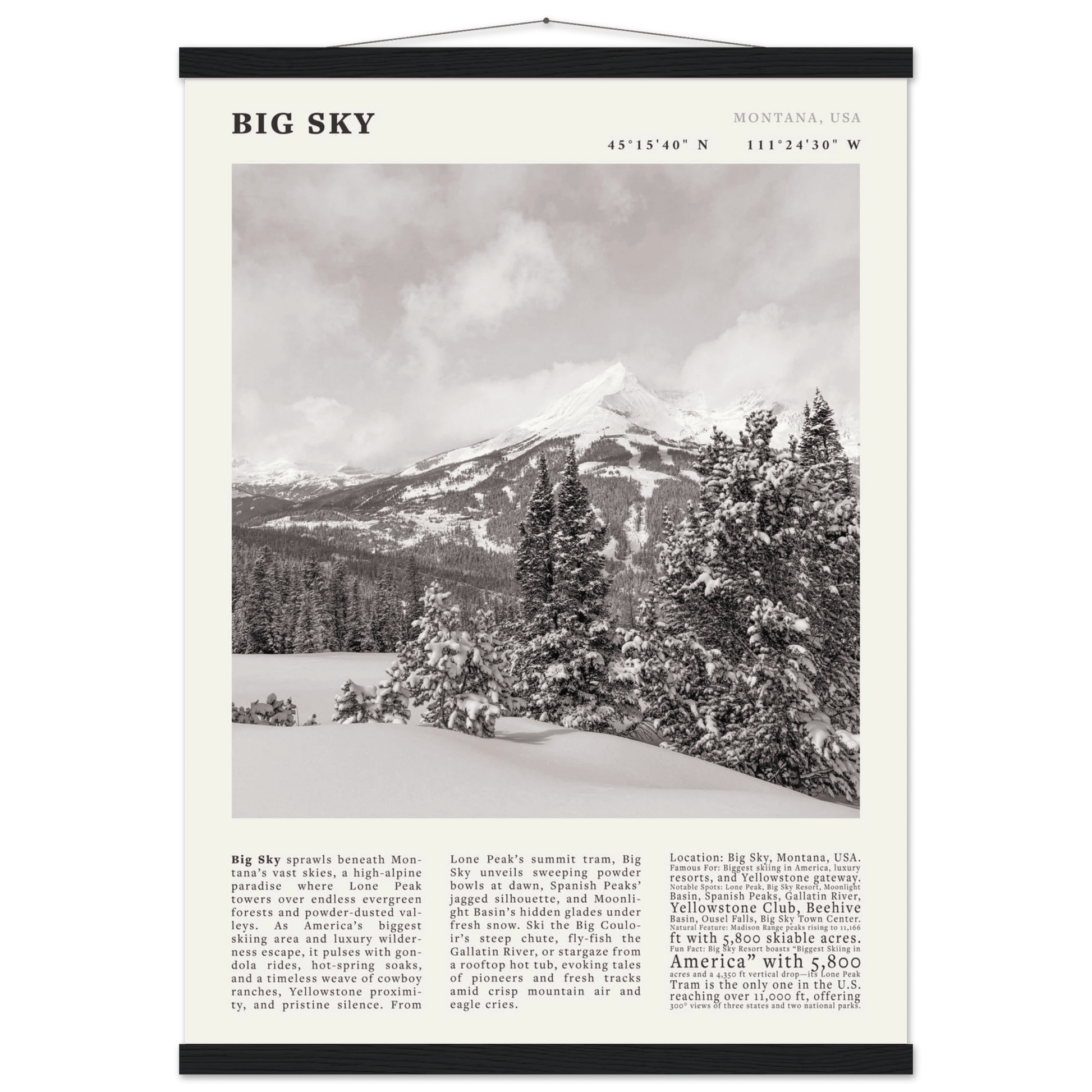 Big Sky Montana Poster Black and White – Vintage Lone Peak Ski Resort Print (Digital & Printed Options) - Evergreen Posters