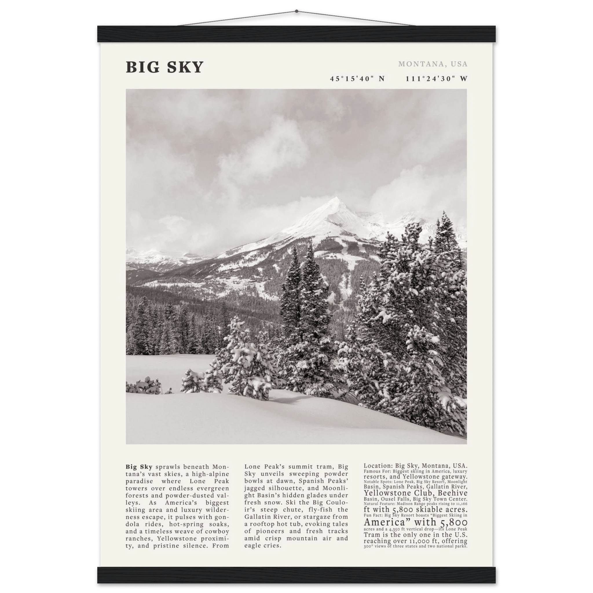 Big Sky Montana Poster Black and White – Vintage Lone Peak Ski Resort Print (Digital & Printed Options) - Evergreen Posters