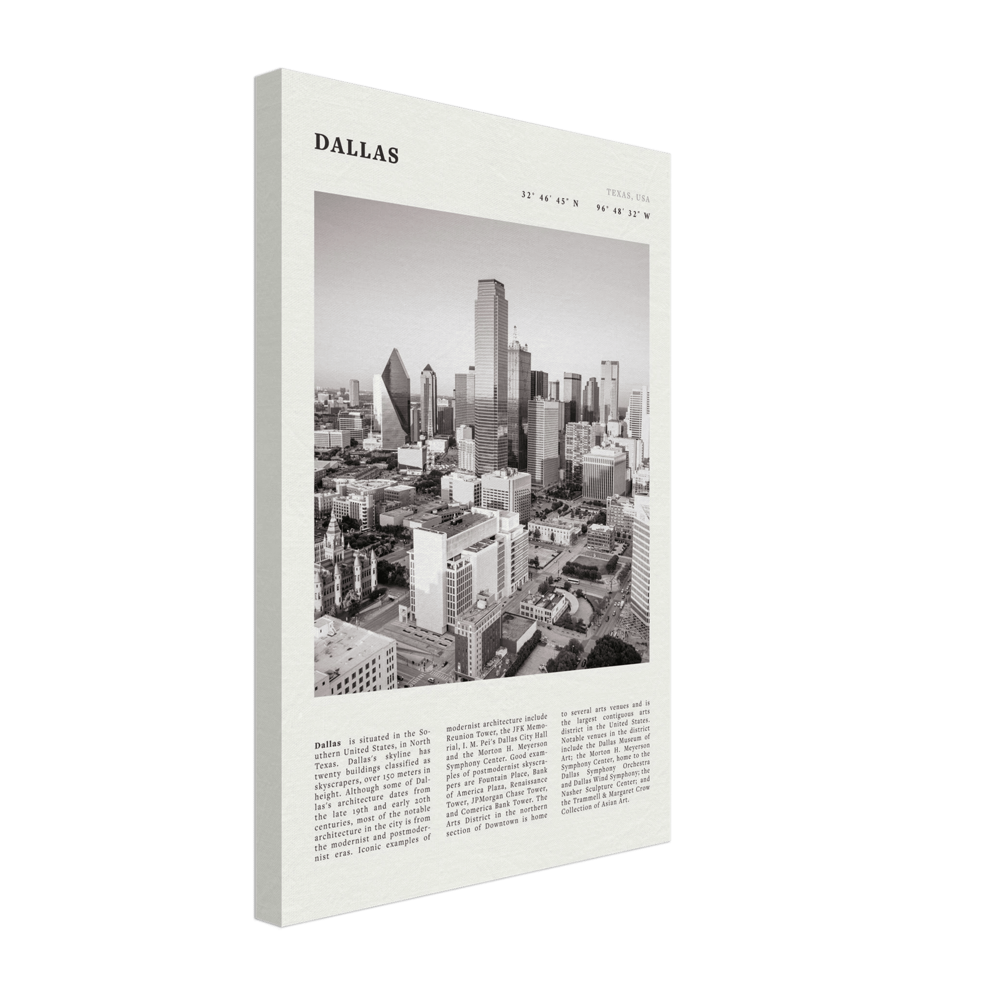 Dallas Poster | Black & White Texas Skyline Wall Art | City Travel Print Decor - Evergreen Posters