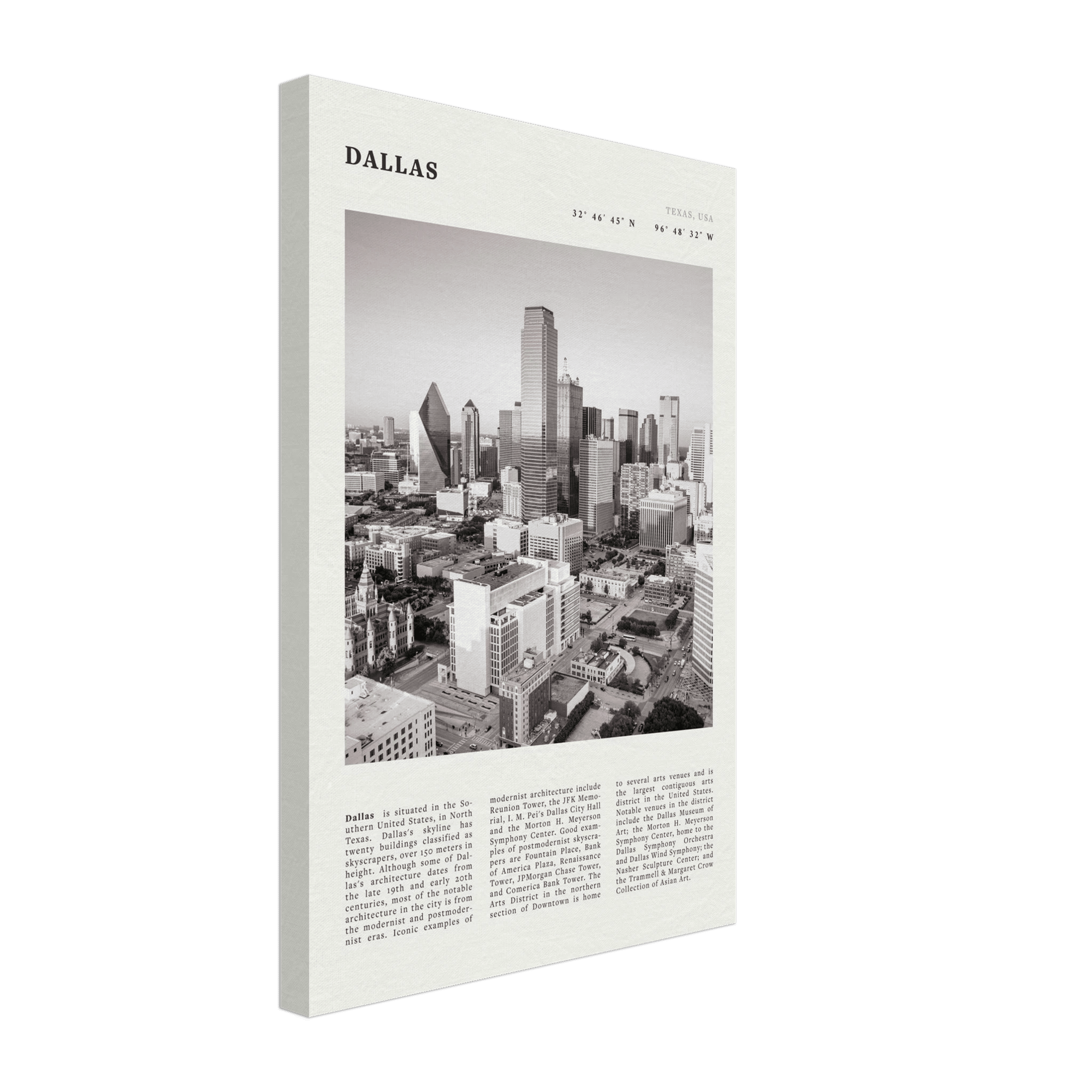 Dallas Poster | Black & White Texas Skyline Wall Art | City Travel Print Decor - Evergreen Posters
