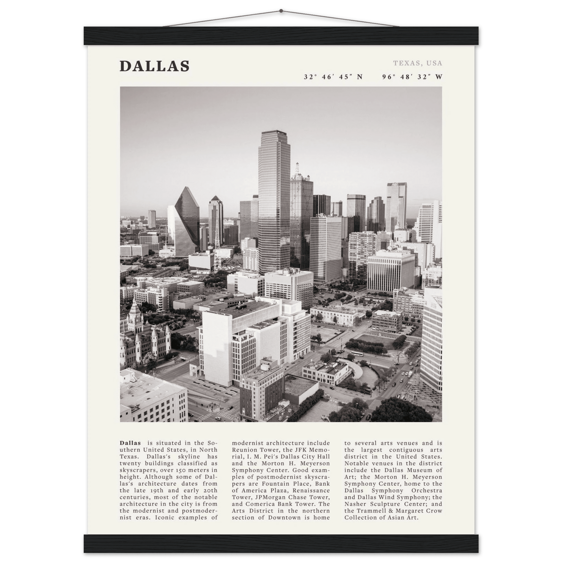 Dallas Poster | Black & White Texas Skyline Wall Art | City Travel Print Decor - Evergreen Posters