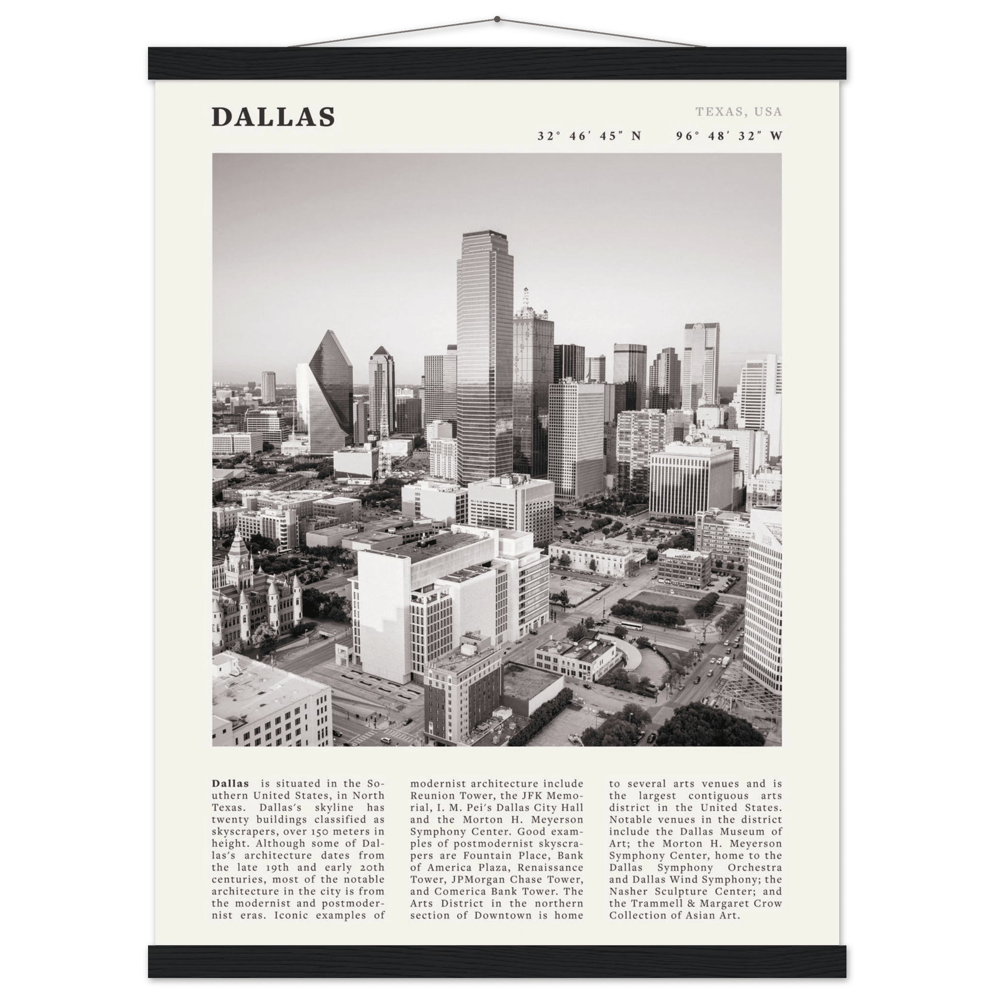 Dallas Poster | Black & White Texas Skyline Wall Art | City Travel Print Decor - Evergreen Posters